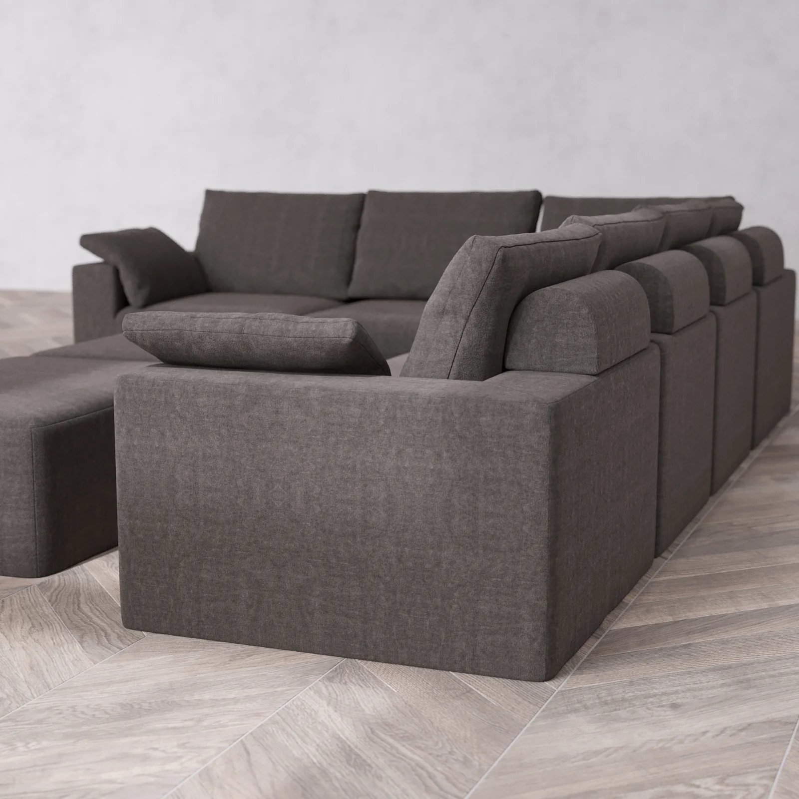 Modular Washable 6-Seater Corner Sectional + Chaise Ottoman Bench Cloud + Bolster Sofa | Heirloom Velvet in Truffle - Image 6