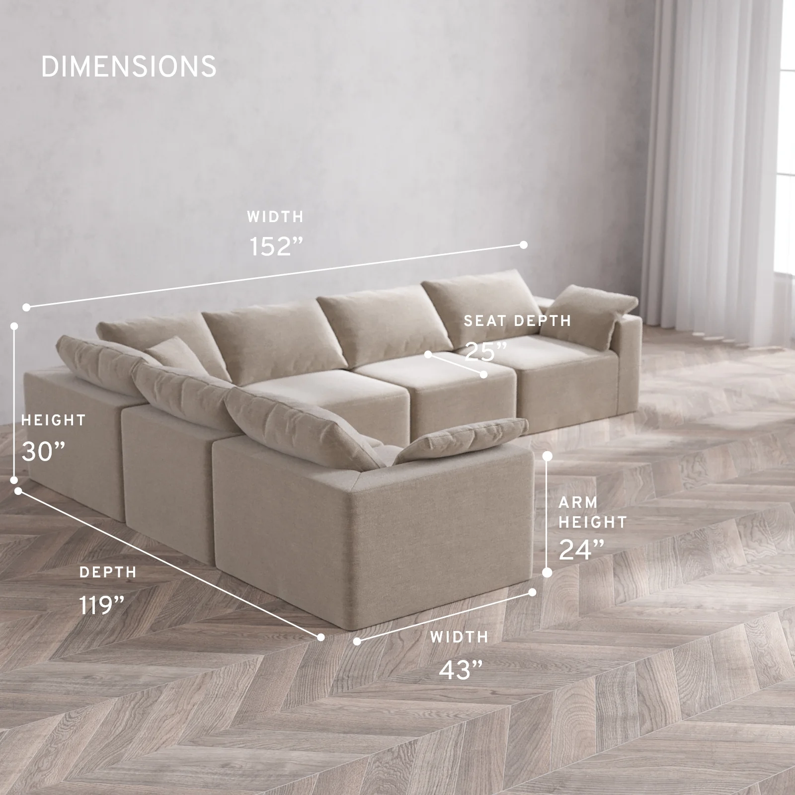 Modular Washable 6-Seater Corner Sectional Cloud Sofa | Satin Velvet in Caraway - Image 5