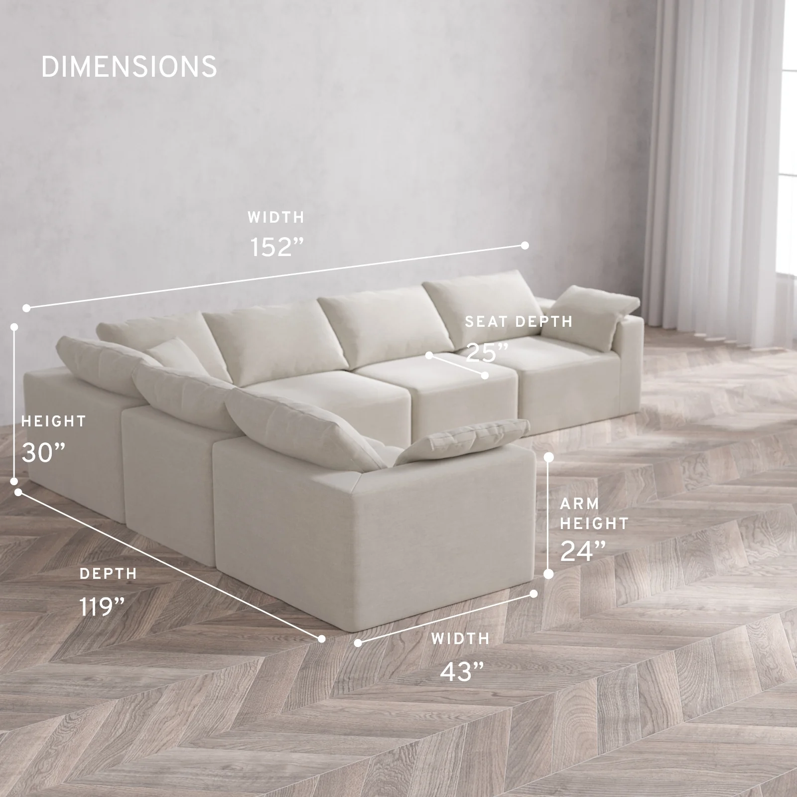 Modular Washable 6-Seater Corner Sectional Cloud Sofa | Satin Velvet in Cashew - Image 5