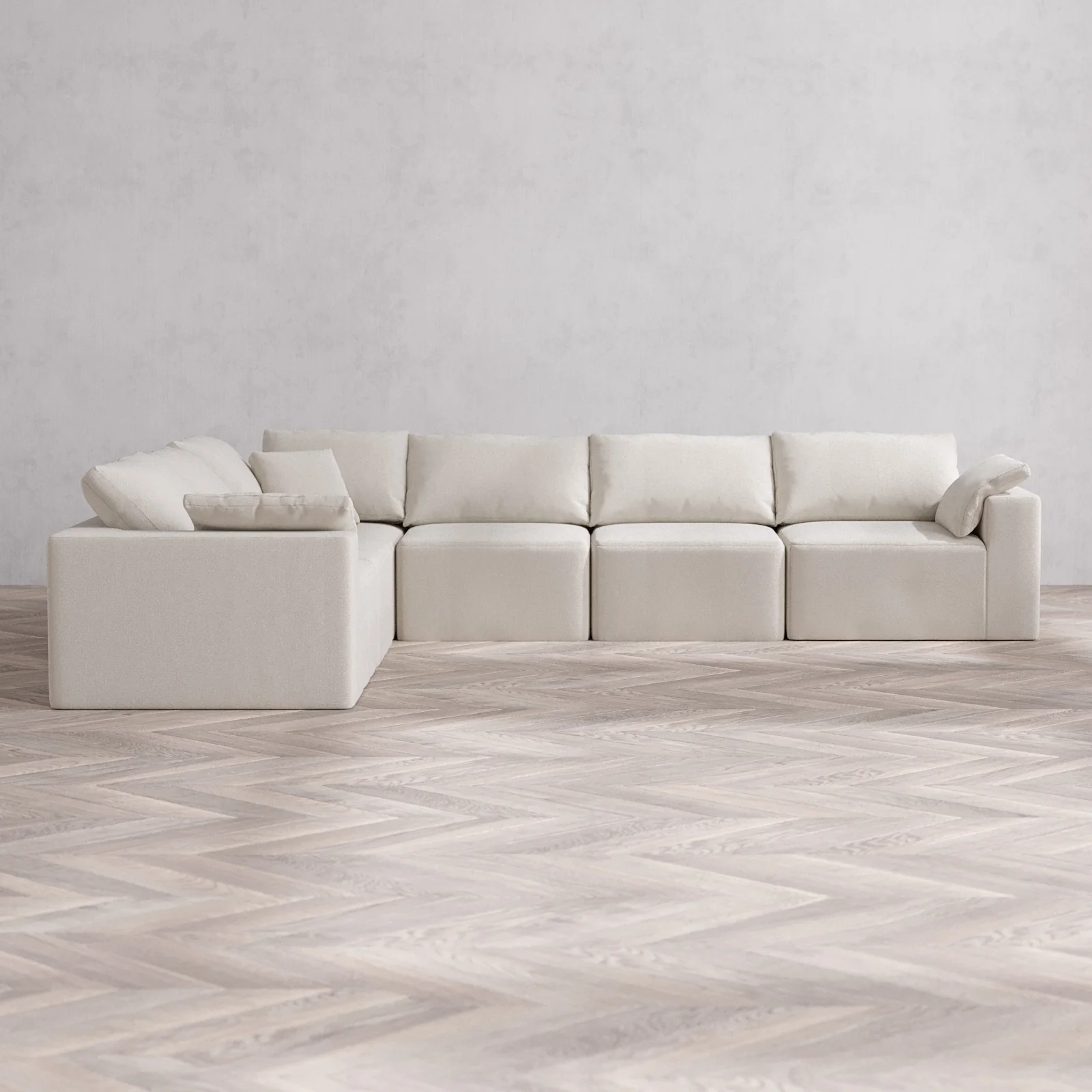 Modular Washable 6-Seater Corner Sectional Cloud Sofa | Lux Weave in Pearl