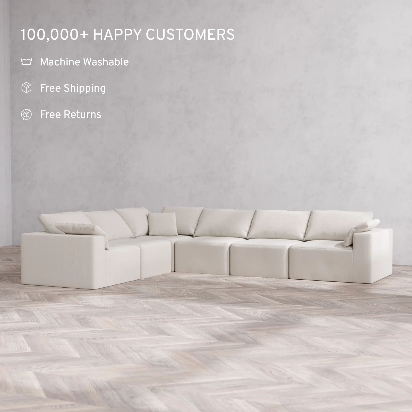Modular Washable 6-Seater Corner Sectional Cloud Sofa | Lux Weave in Pearl - Image 2