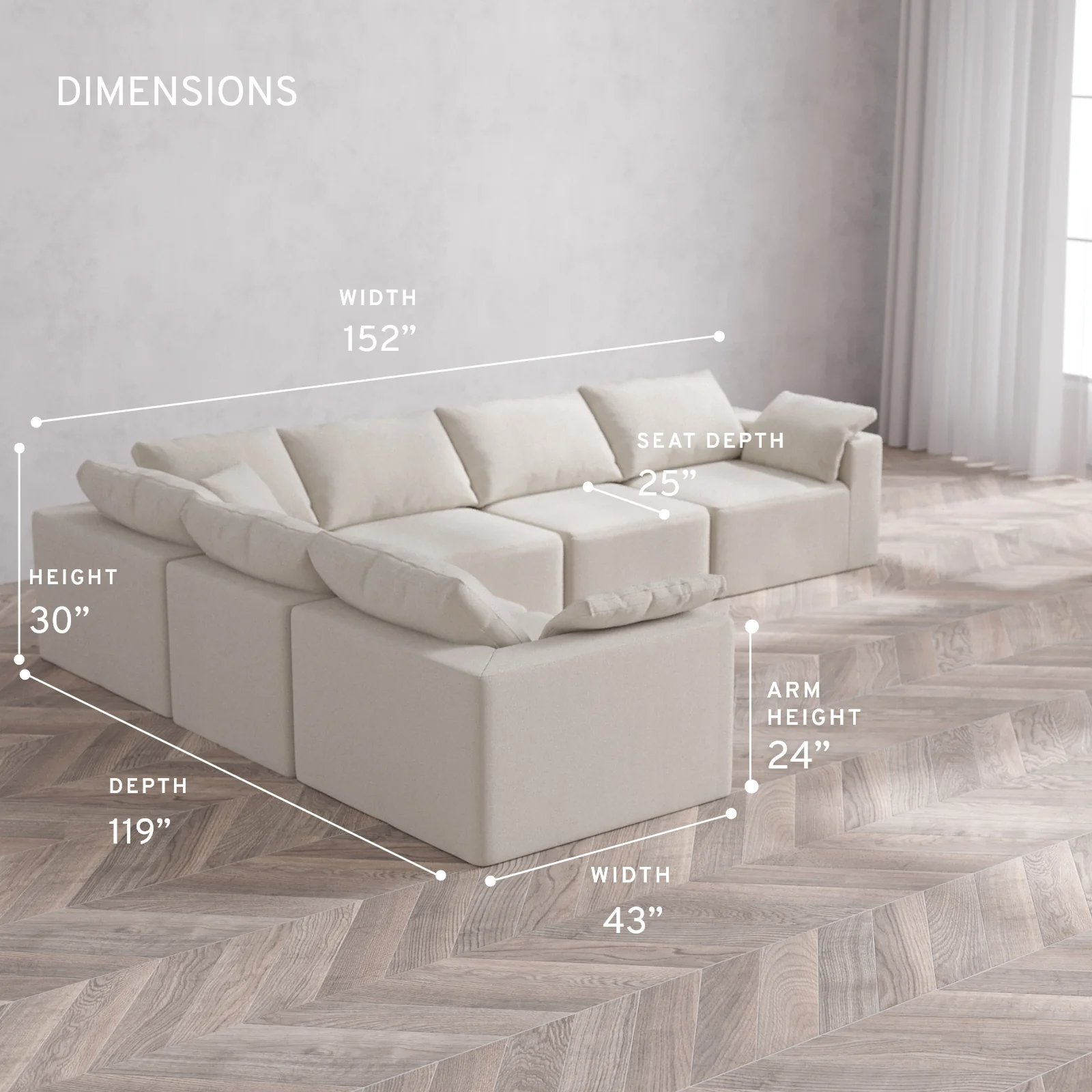 Modular Washable 6-Seater Corner Sectional Cloud Sofa | Lux Weave in Pearl - Image 5