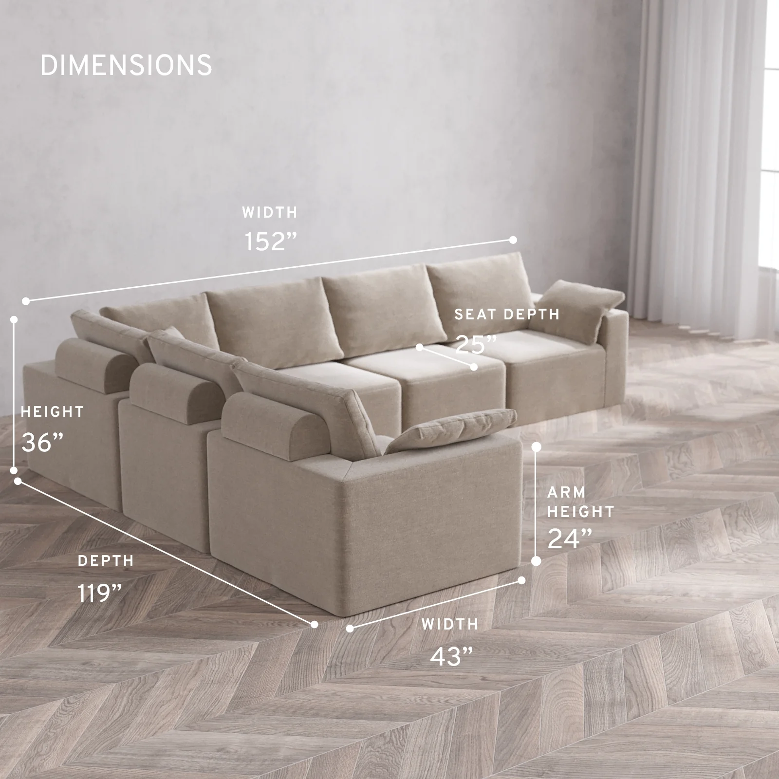 Modular Washable 6-Seater Corner Sectional Cloud + Bolster Sofa | Satin Velvet in Caraway - Image 5