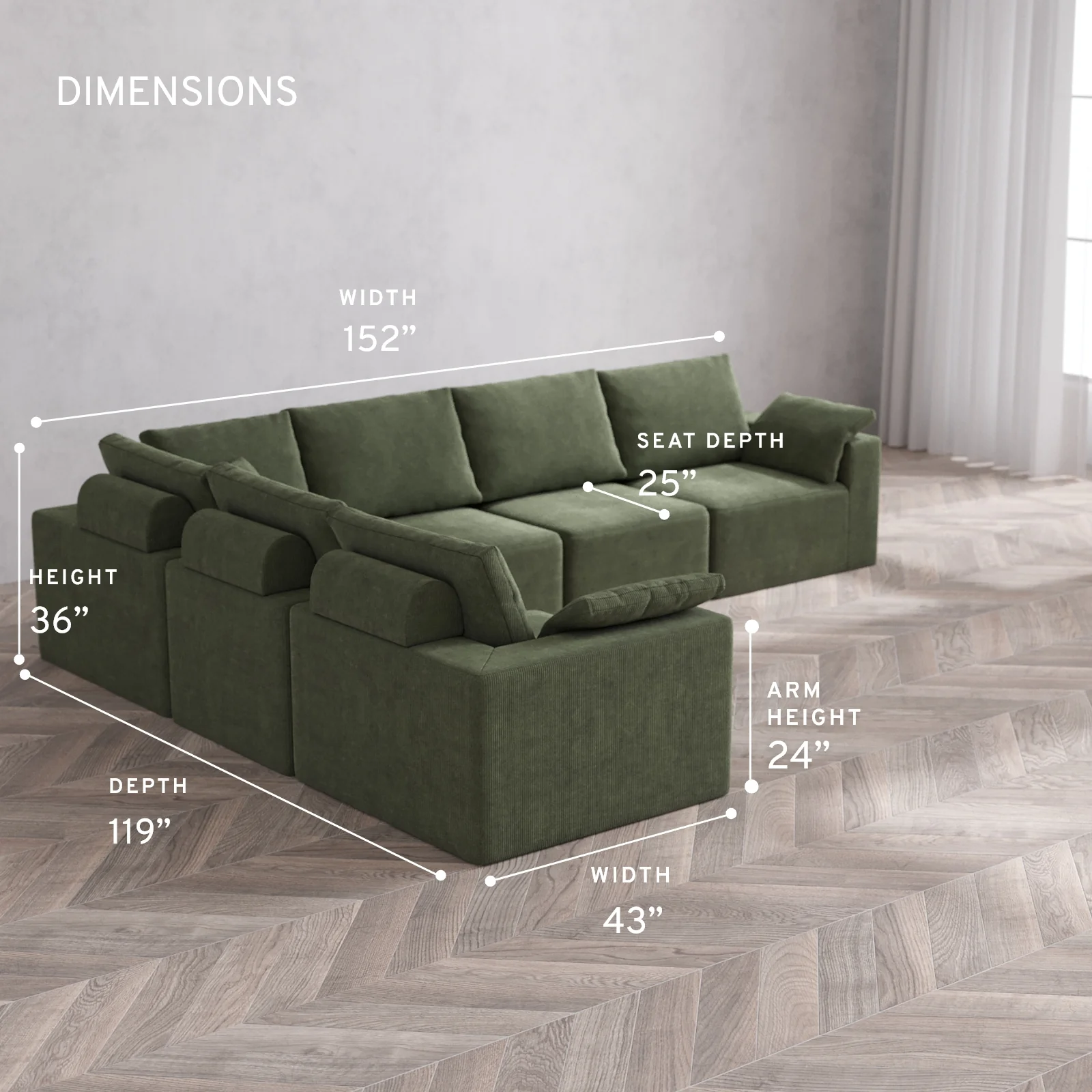 Modular Washable 6-Seater Corner Sectional Cloud + Bolster Sofa | Luxe Corduroy in Juniper - Image 5