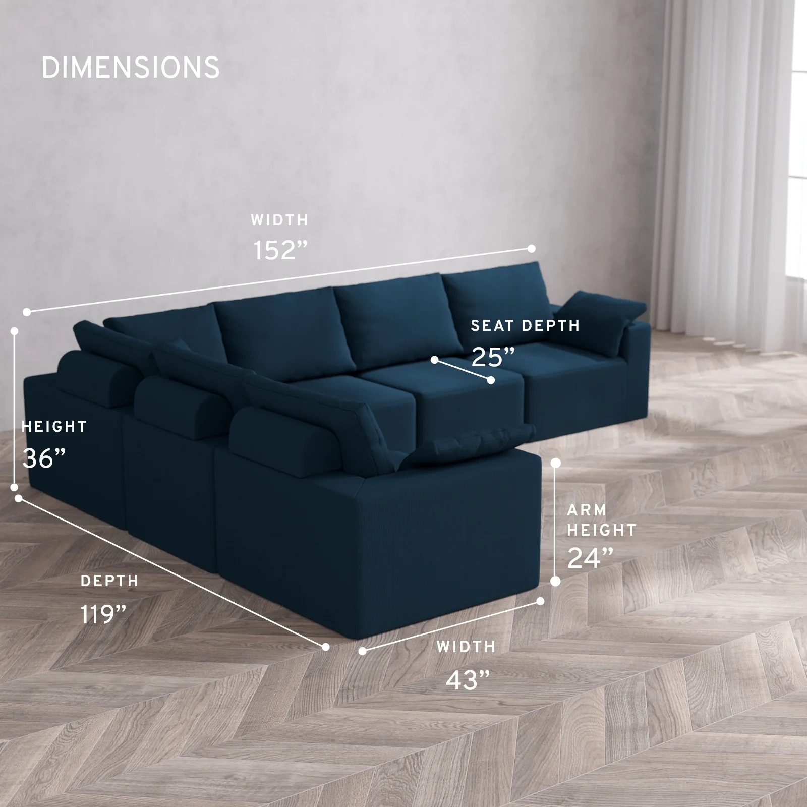 Modular Washable 6-Seater Corner Sectional Cloud + Bolster Sofa | Arden Weave in Lazuli - Image 5