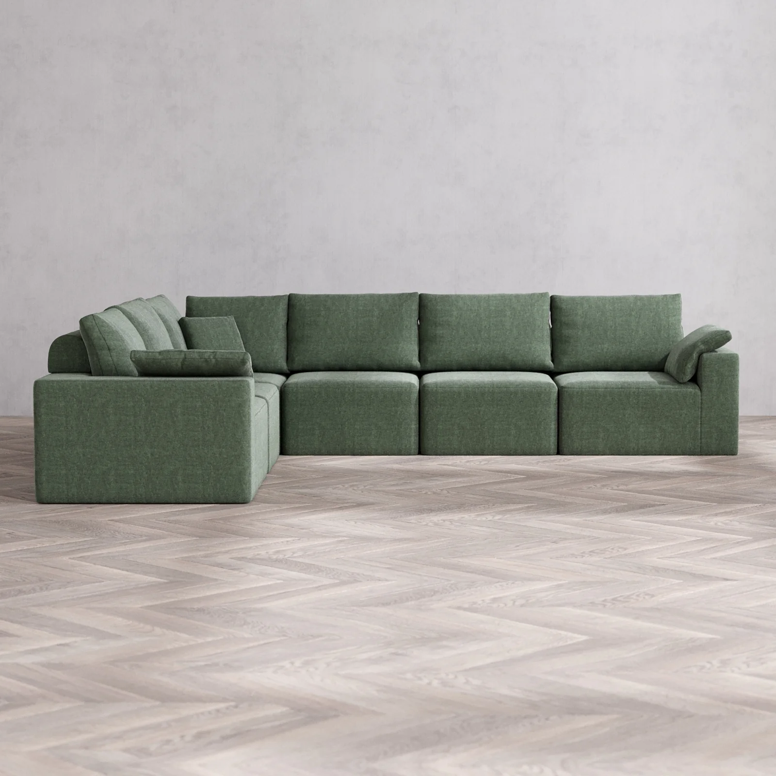Modular Washable 6-Seater Corner Sectional Cloud + Bolster Sofa | Heirloom Velvet in Sage