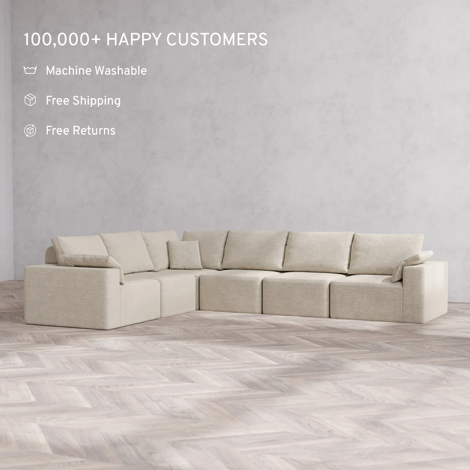 Modular Washable 6-Seater Corner Sectional Cloud + Bolster Sofa | Plush Twill in Sandstone - Image 2