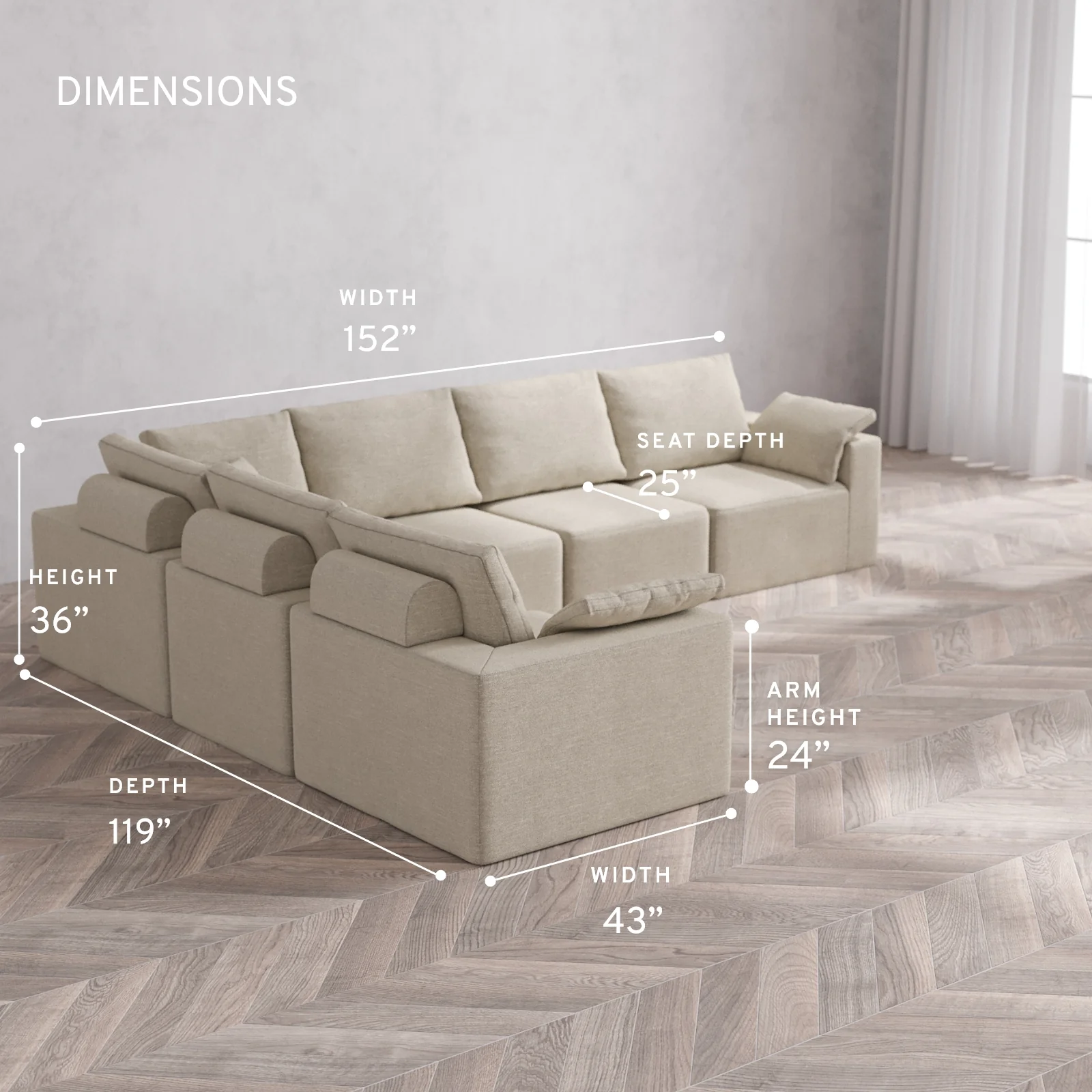 Modular Washable 6-Seater Corner Sectional Cloud + Bolster Sofa | Plush Twill in Sandstone - Image 5
