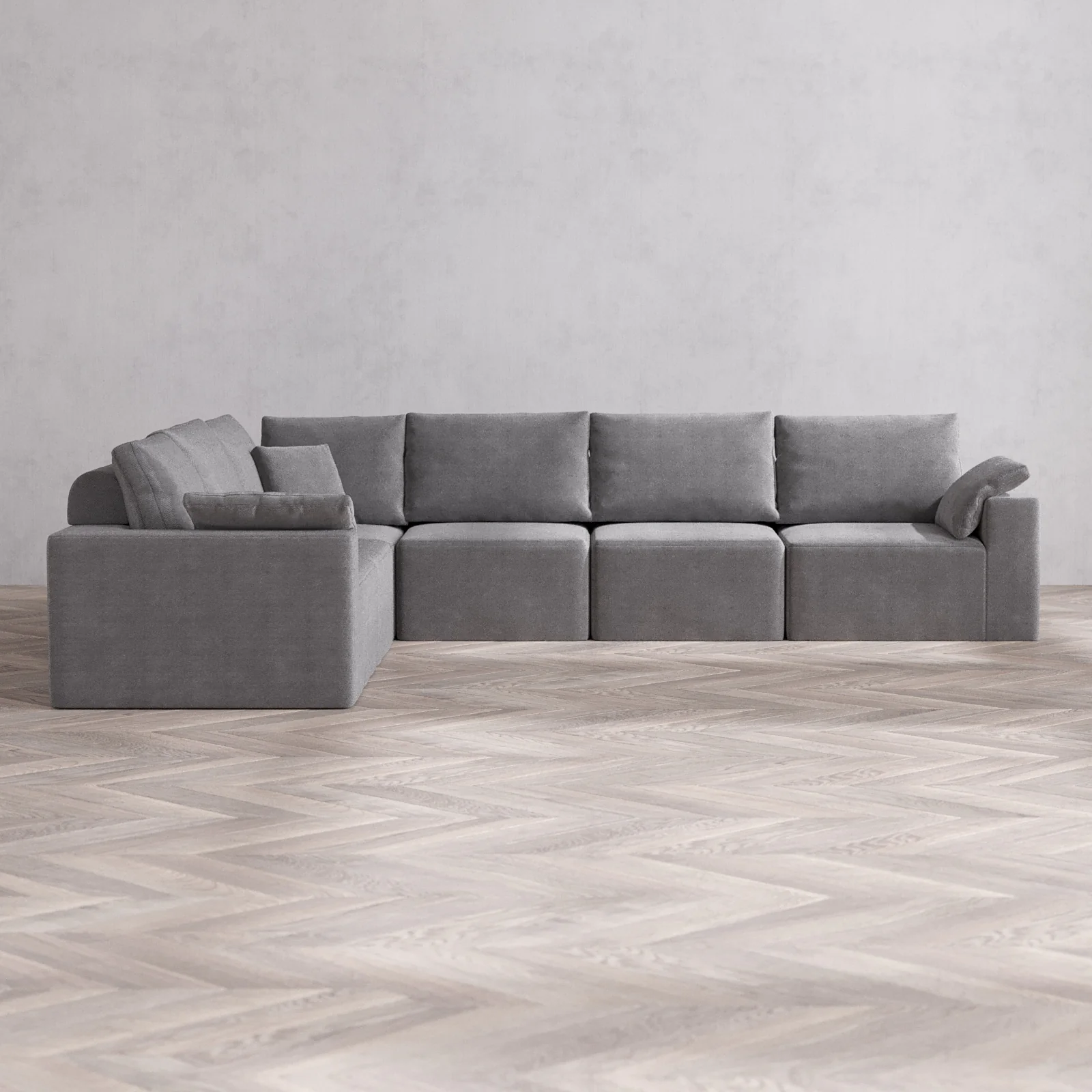 Modular Washable 6-Seater Corner Sectional Cloud + Bolster Sofa | Lux Weave in Slate