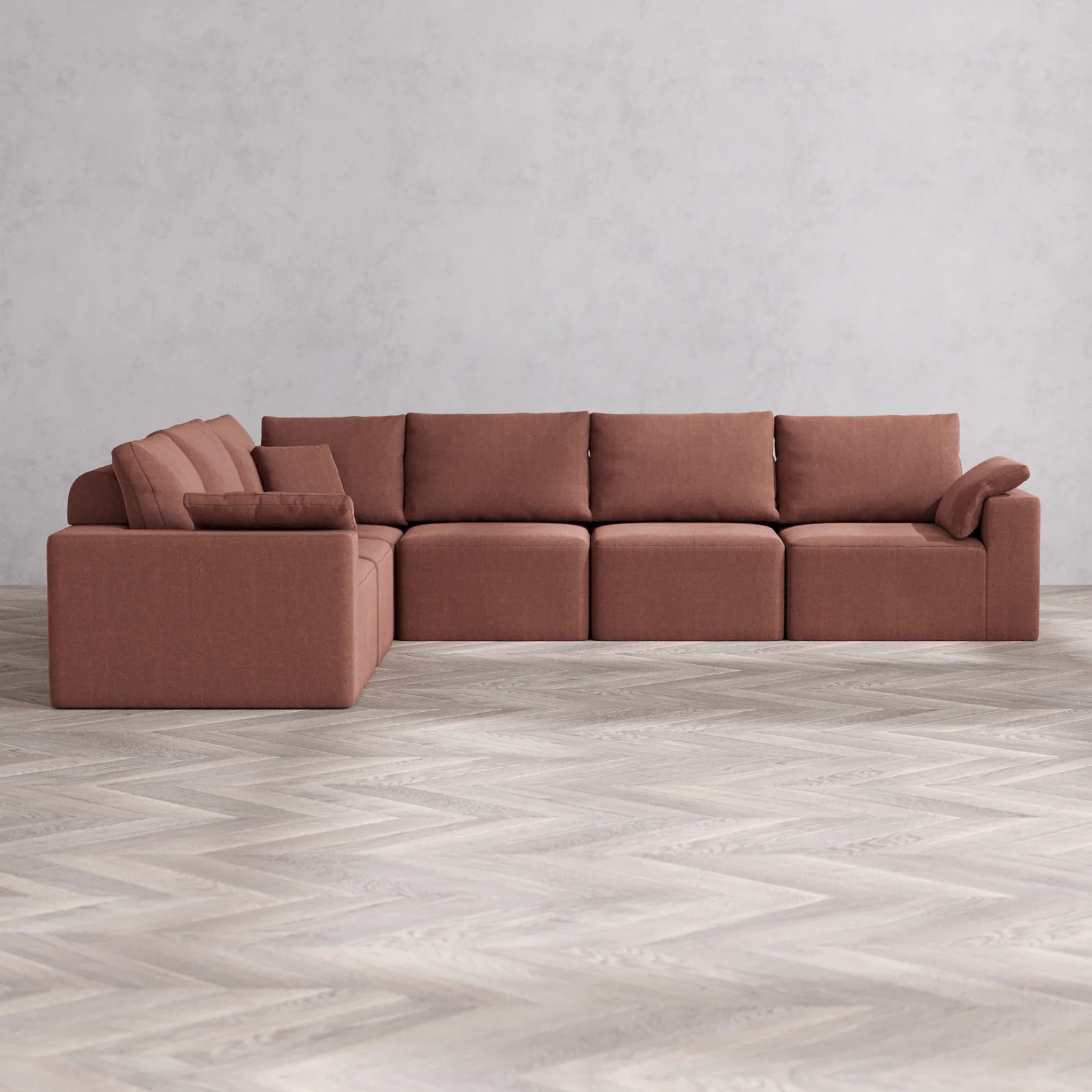 Modular Washable 6-Seater Corner Sectional Cloud + Bolster Sofa | Heirloom Velvet in Sumac