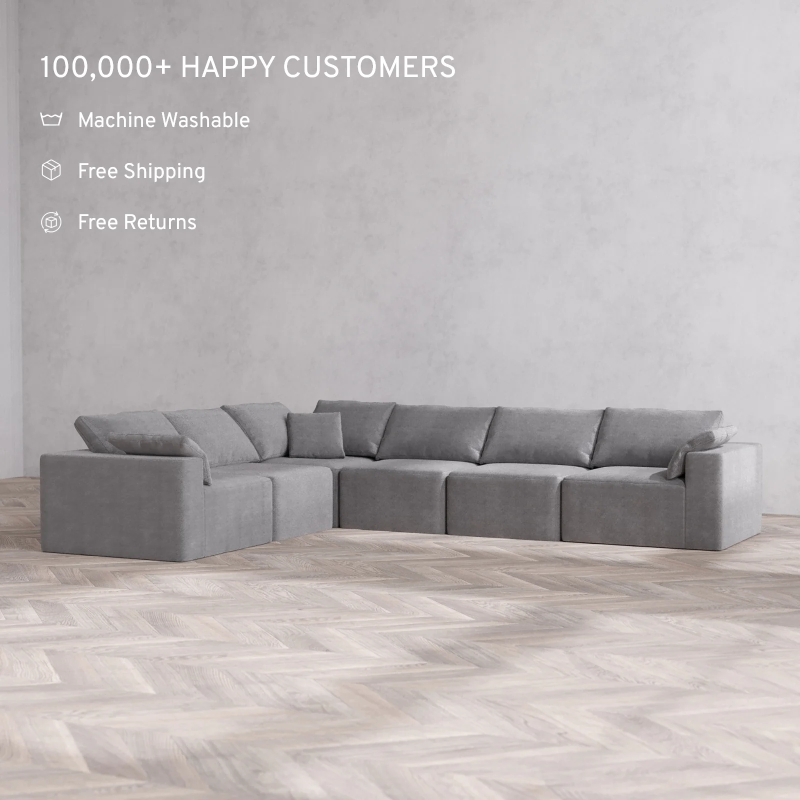Modular Washable 6-Seater Corner Sectional Cloud Sofa | Lux Weave in Slate - Image 2