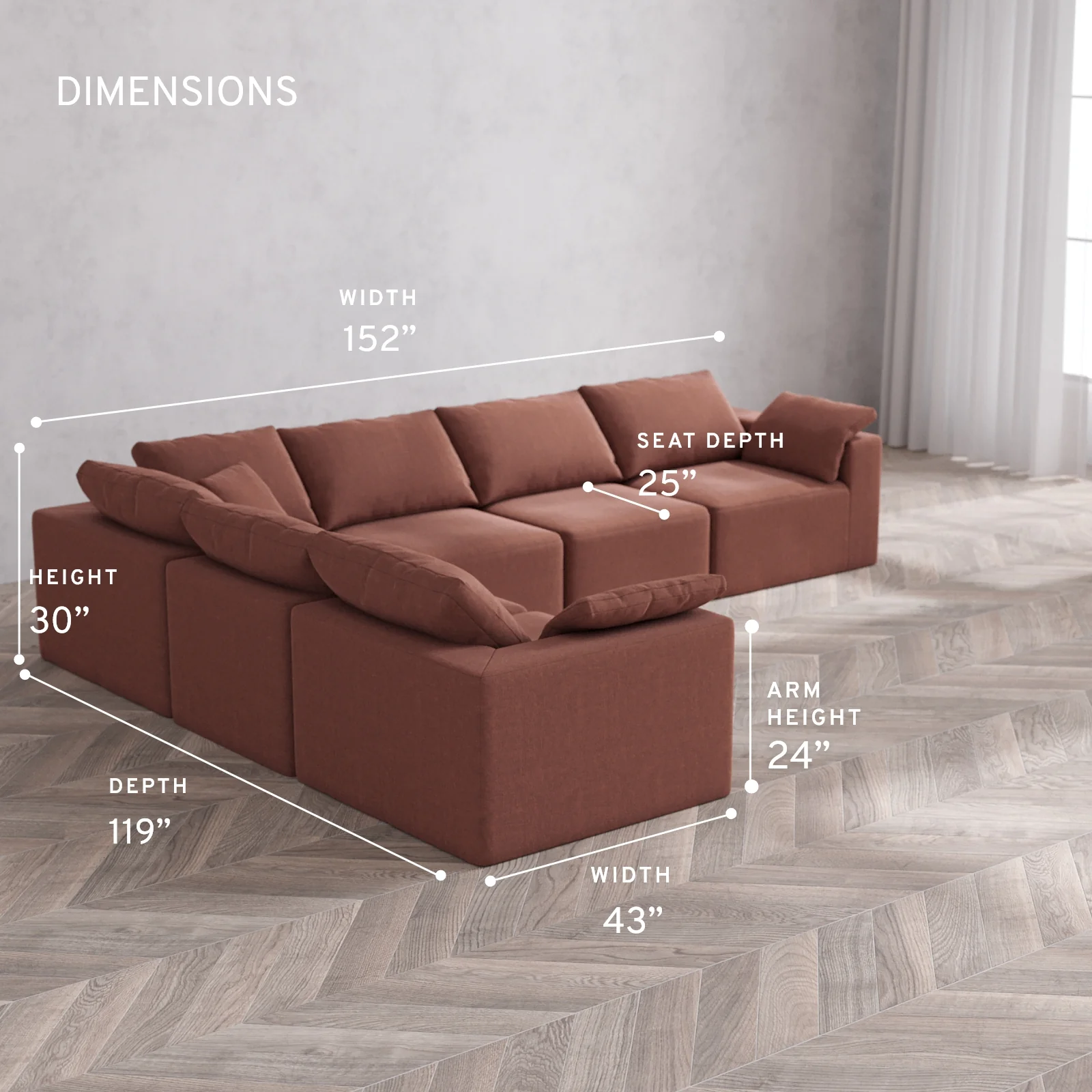 Modular Washable 6-Seater Corner Sectional Cloud Sofa | Heirloom Velvet in Sumac - Image 5