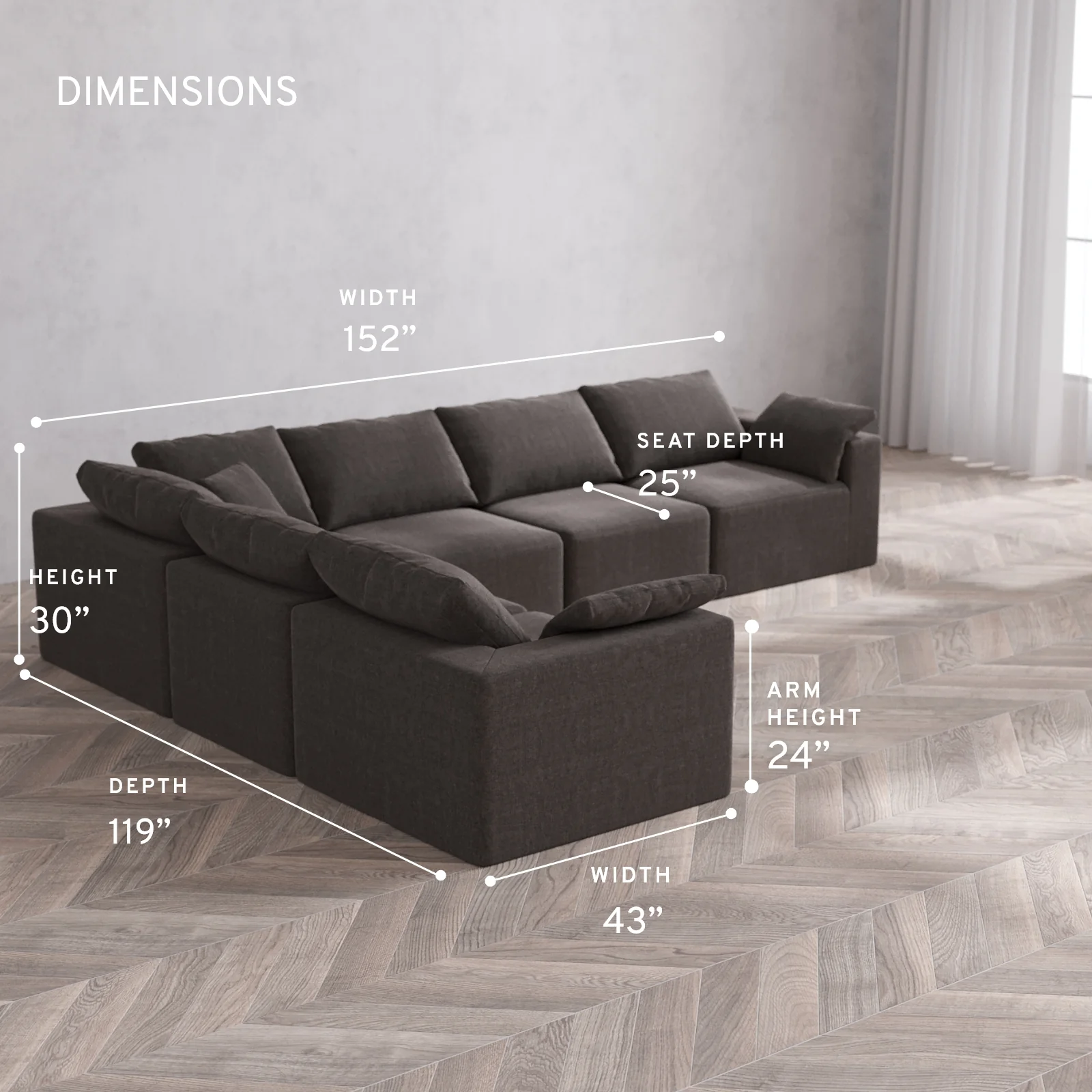 Modular Washable 6-Seater Corner Sectional Cloud Sofa | Heirloom Velvet in Truffle - Image 5