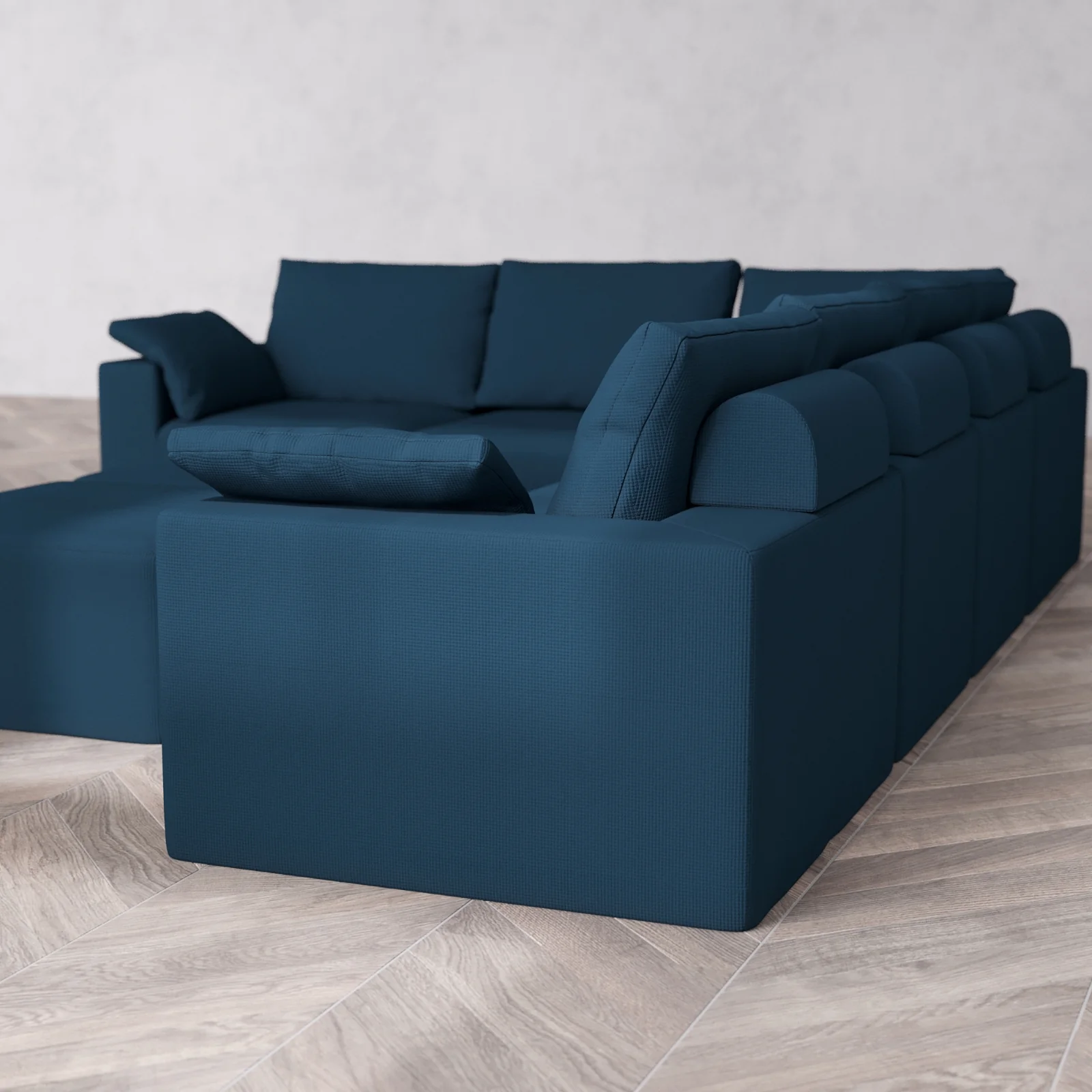 Modular Washable 6-Seater Corner Sectional + Ottoman Bench Cloud + Bolster Sofa | Arden Weave in Lazuli - Image 6