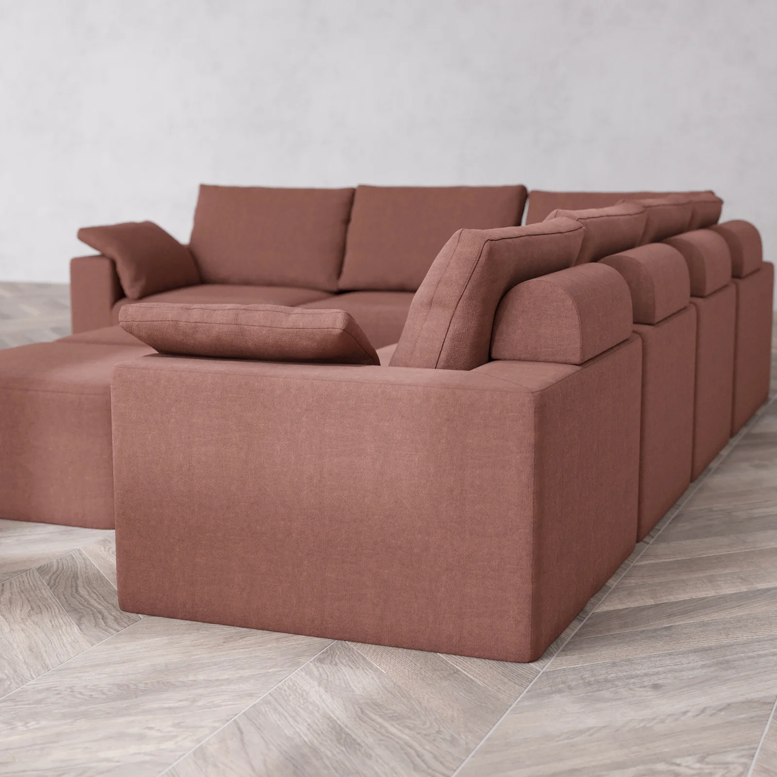 Modular Washable 6-Seater Corner Sectional + Ottoman Bench Cloud + Bolster Sofa | Heirloom Velvet in Sumac - Image 6