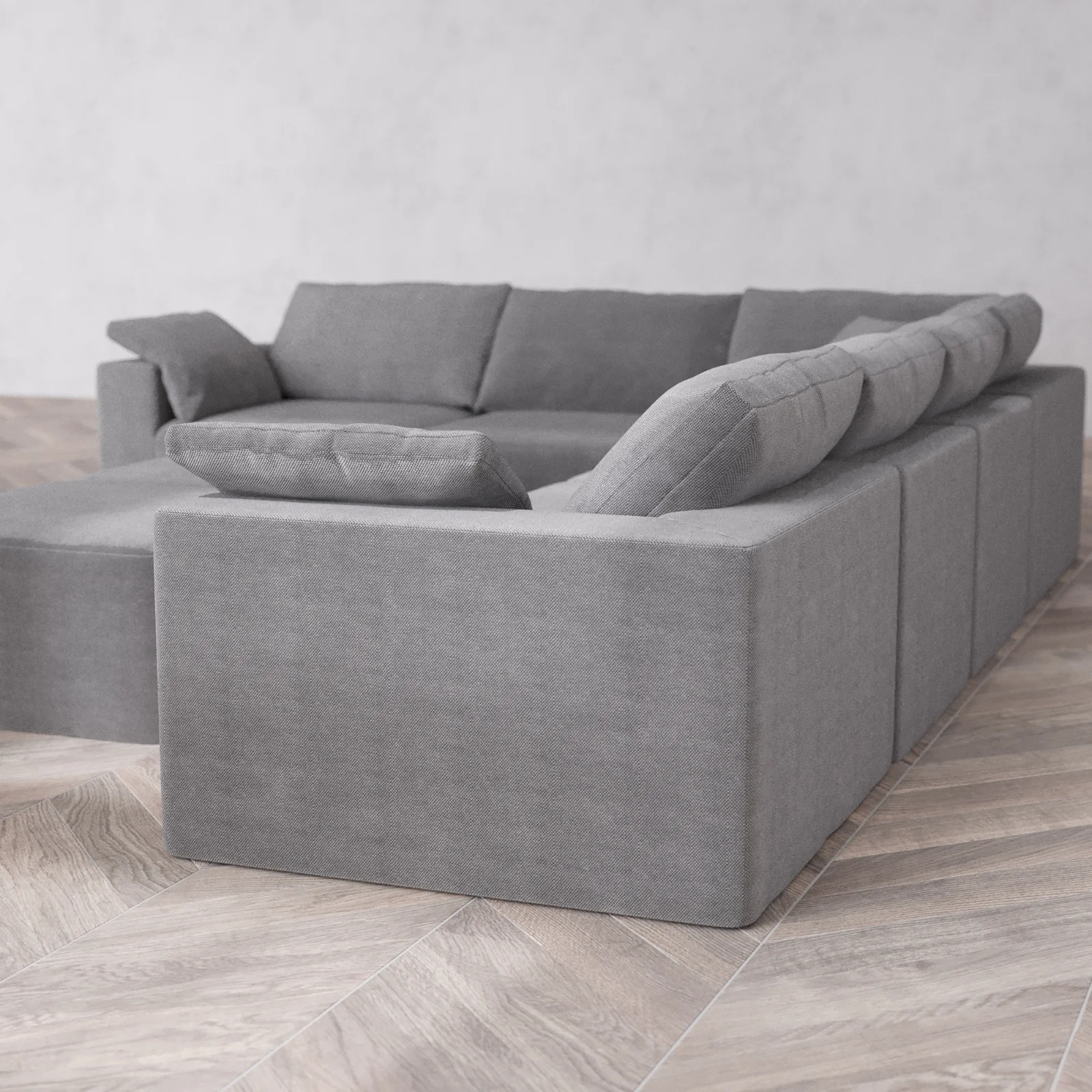 Modular Washable 6-Seater Corner Sectional + Ottoman Bench Cloud Sofa | Lux Weave in Slate - Image 6