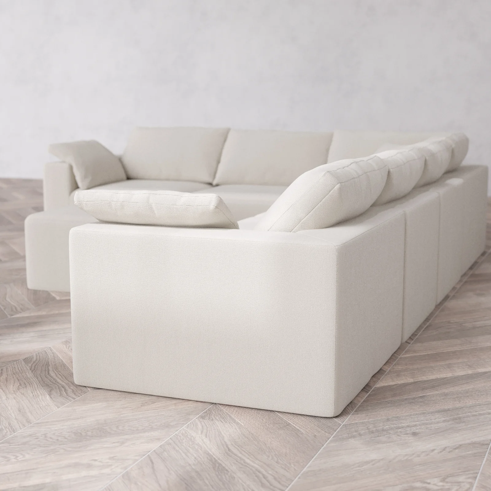 Modular Washable 6-Seater Corner Sectional + Ottoman Cloud Sofa | Lux Weave in Pearl - Image 6