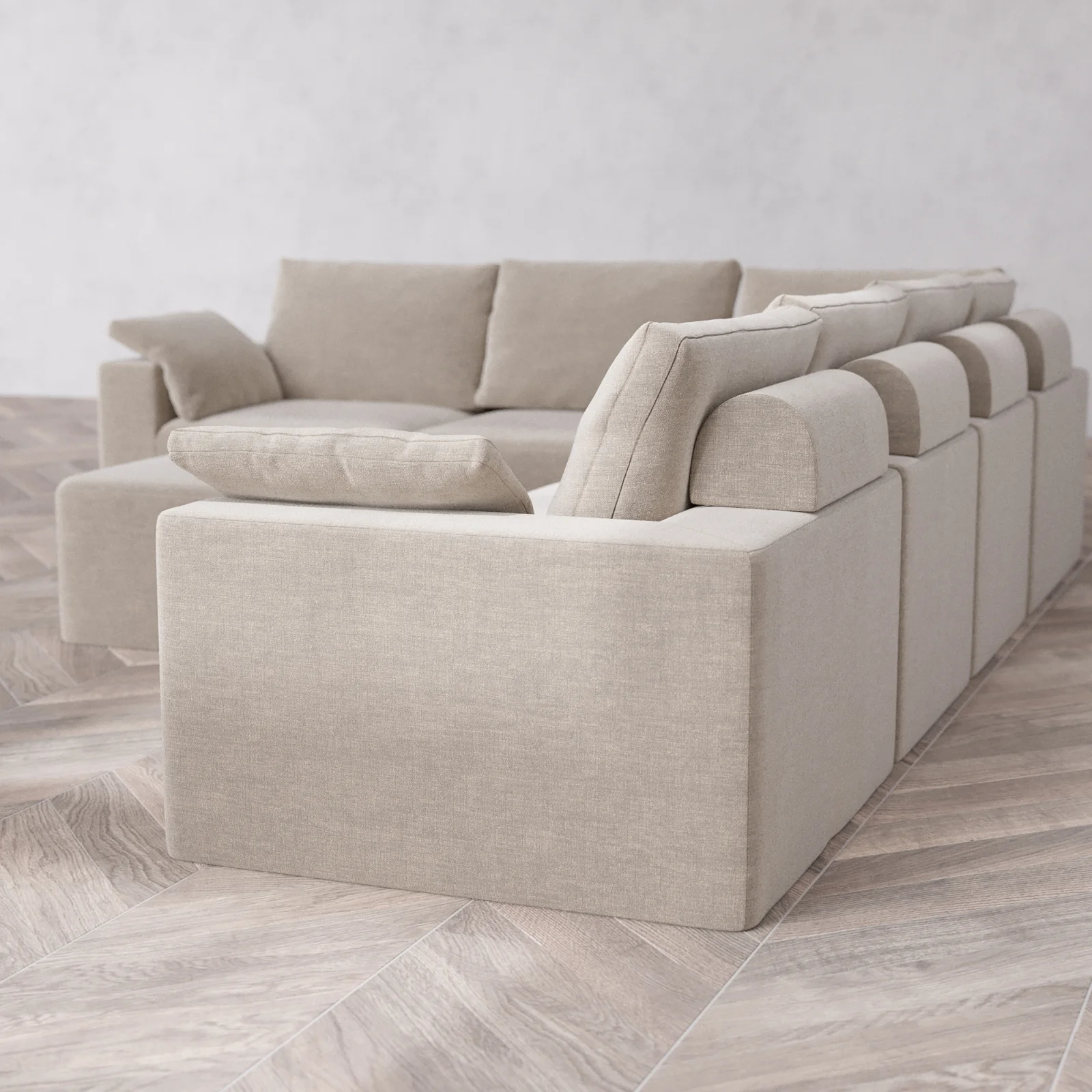 Modular Washable 6-Seater Corner Sectional + Ottoman Cloud + Bolster Sofa | Satin Velvet in Caraway - Image 6