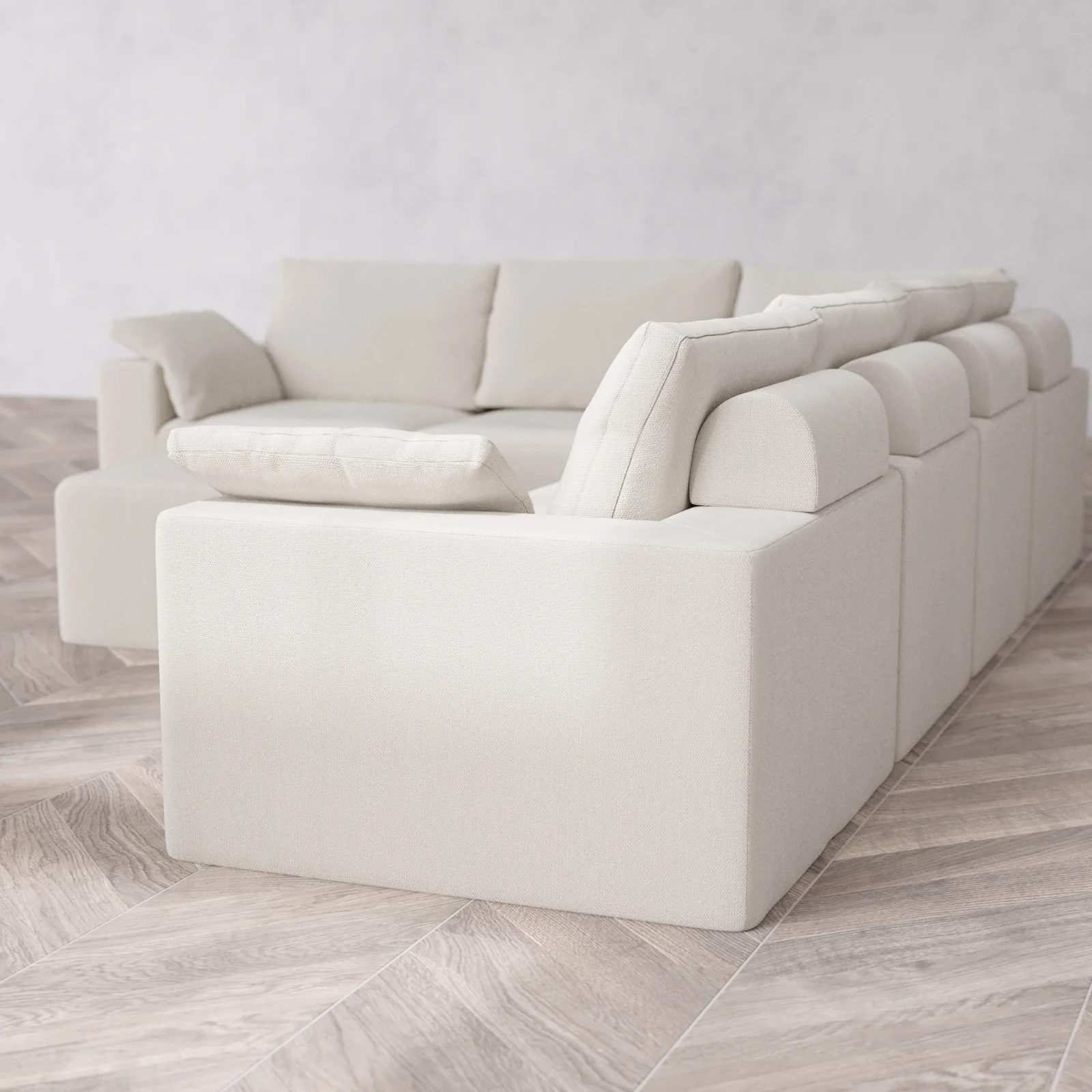 Modular Washable 6-Seater Corner Sectional + Ottoman Cloud + Bolster Sofa | Lux Weave in Pearl - Image 6