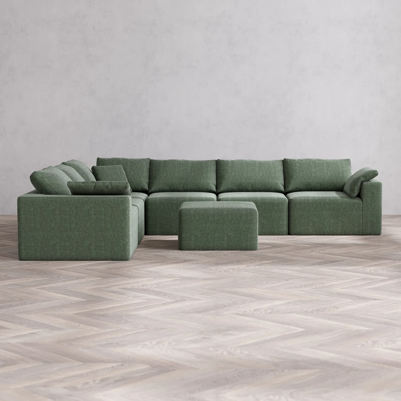 Modular Washable 6-Seater Corner Sectional + Ottoman Cloud Sofa | Heirloom Velvet in Sage