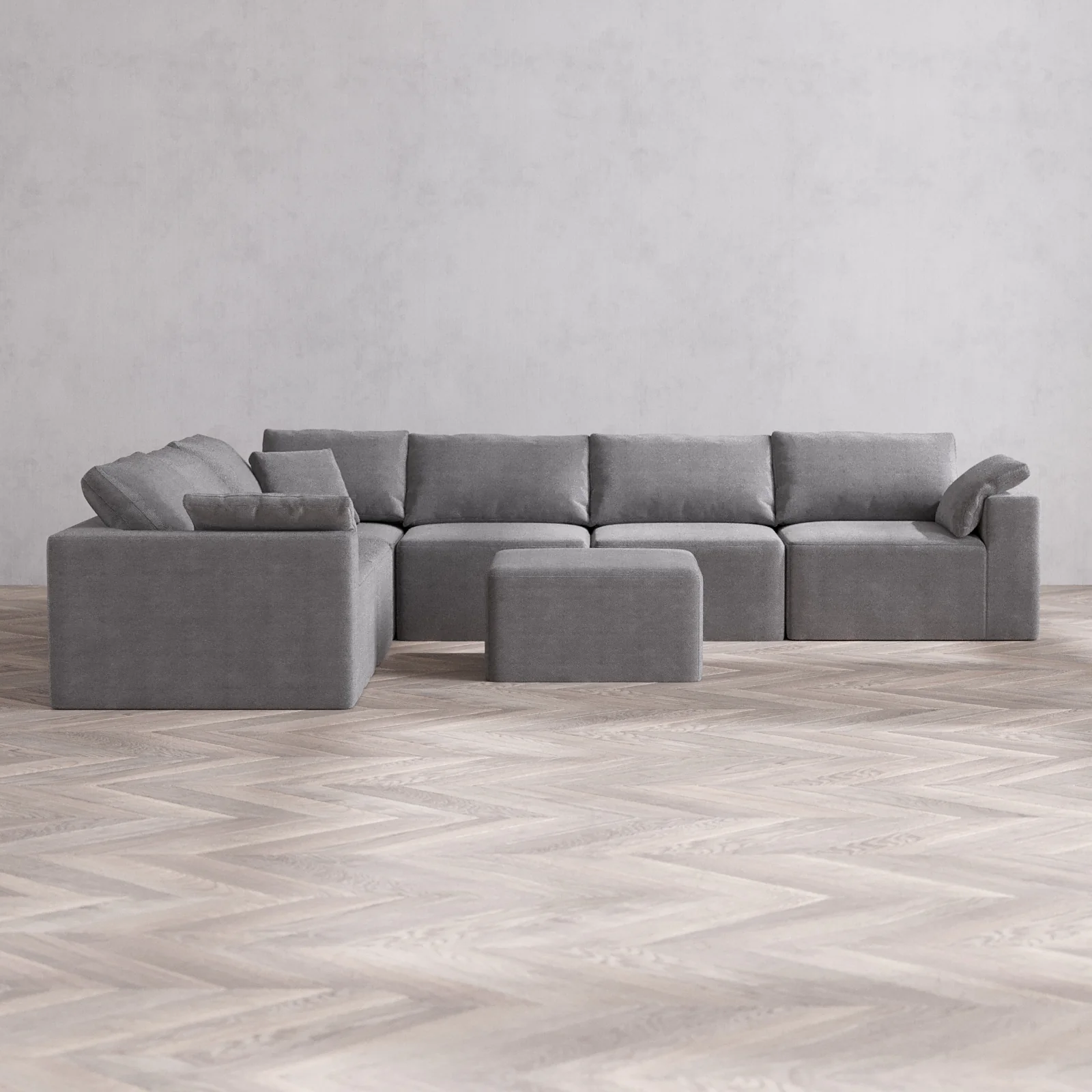 Modular Washable 6-Seater Corner Sectional + Ottoman Cloud Sofa | Lux Weave in Slate