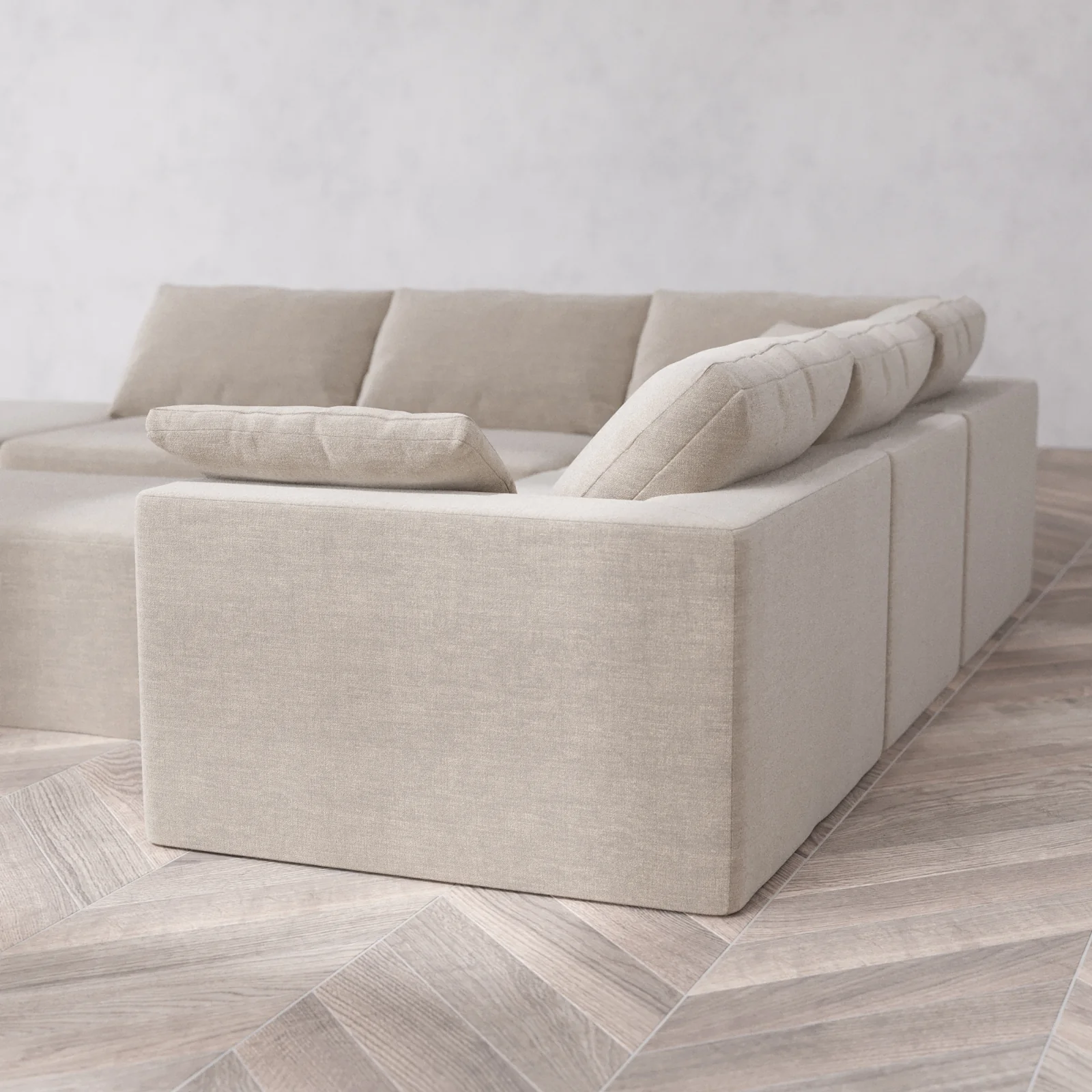 Modular Washable 6-Seater Open End Corner Sectional + Chaise Ottoman Cloud Sofa | Left-Facing Arm | Satin Velvet in Caraway - Image 6