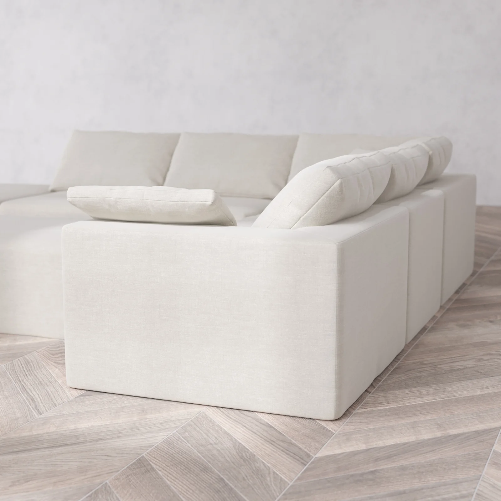 Modular Washable 6-Seater Open End Corner Sectional + Chaise Ottoman Cloud Sofa | Left-Facing Arm | Satin Velvet in Cashew - Image 6