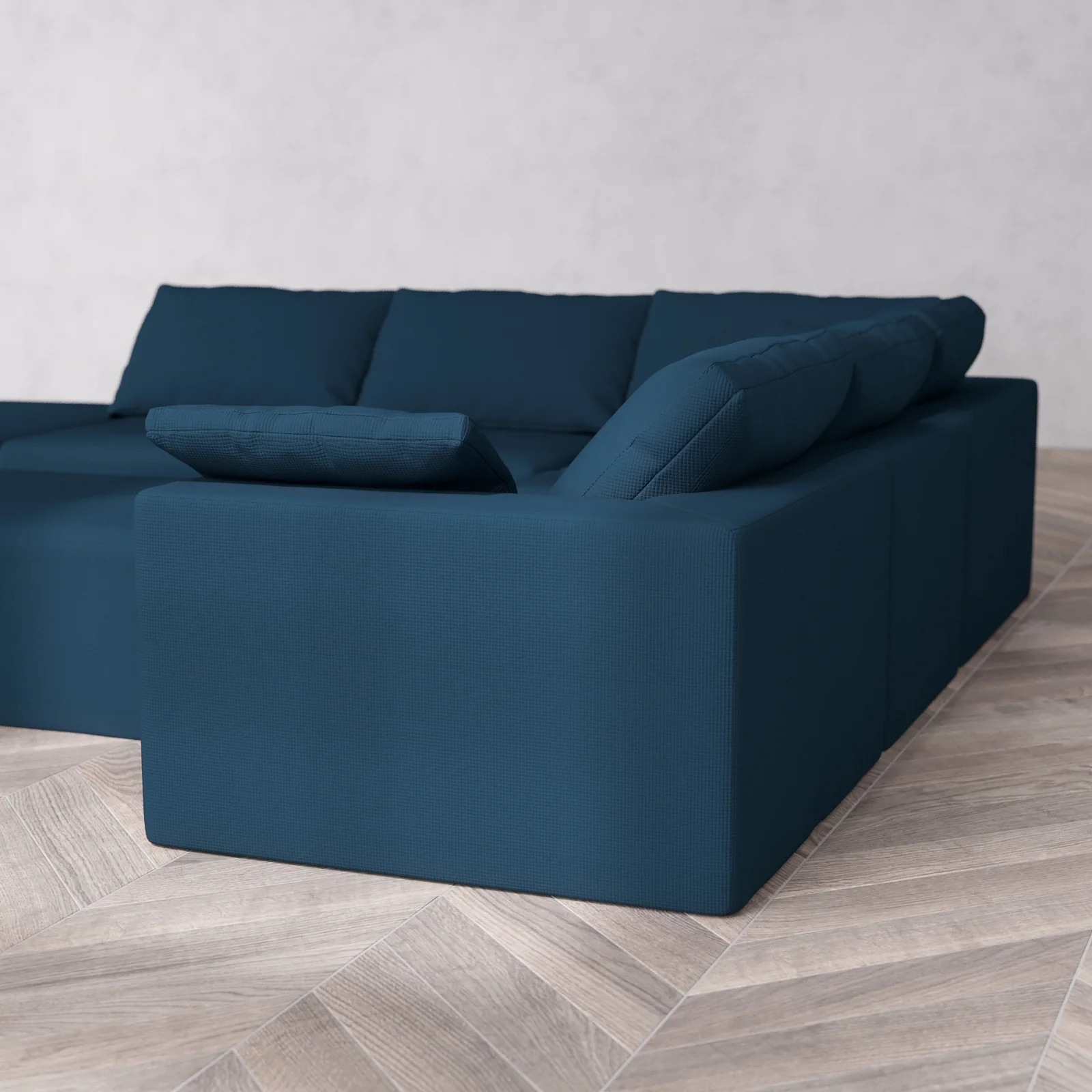 Modular Washable 6-Seater Open End Corner Sectional + Chaise Ottoman Cloud Sofa | Left-Facing Arm | Arden Weave in Lazuli - Image 6