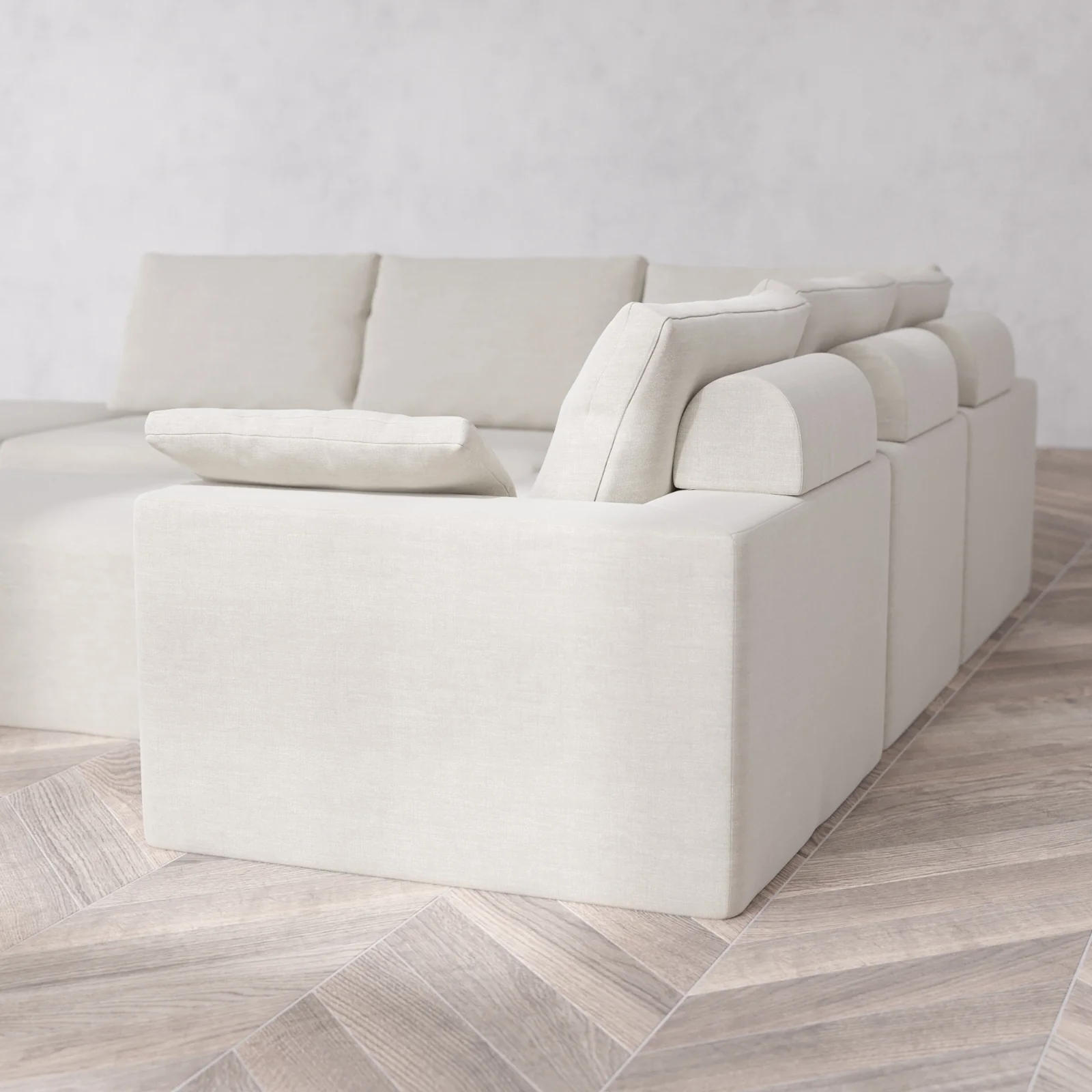 Modular Washable 6-Seater Open End Corner Sectional + Chaise Ottoman Cloud + Bolster Sofa | Left-Facing Arm | Satin Velvet in Cashew - Image 6