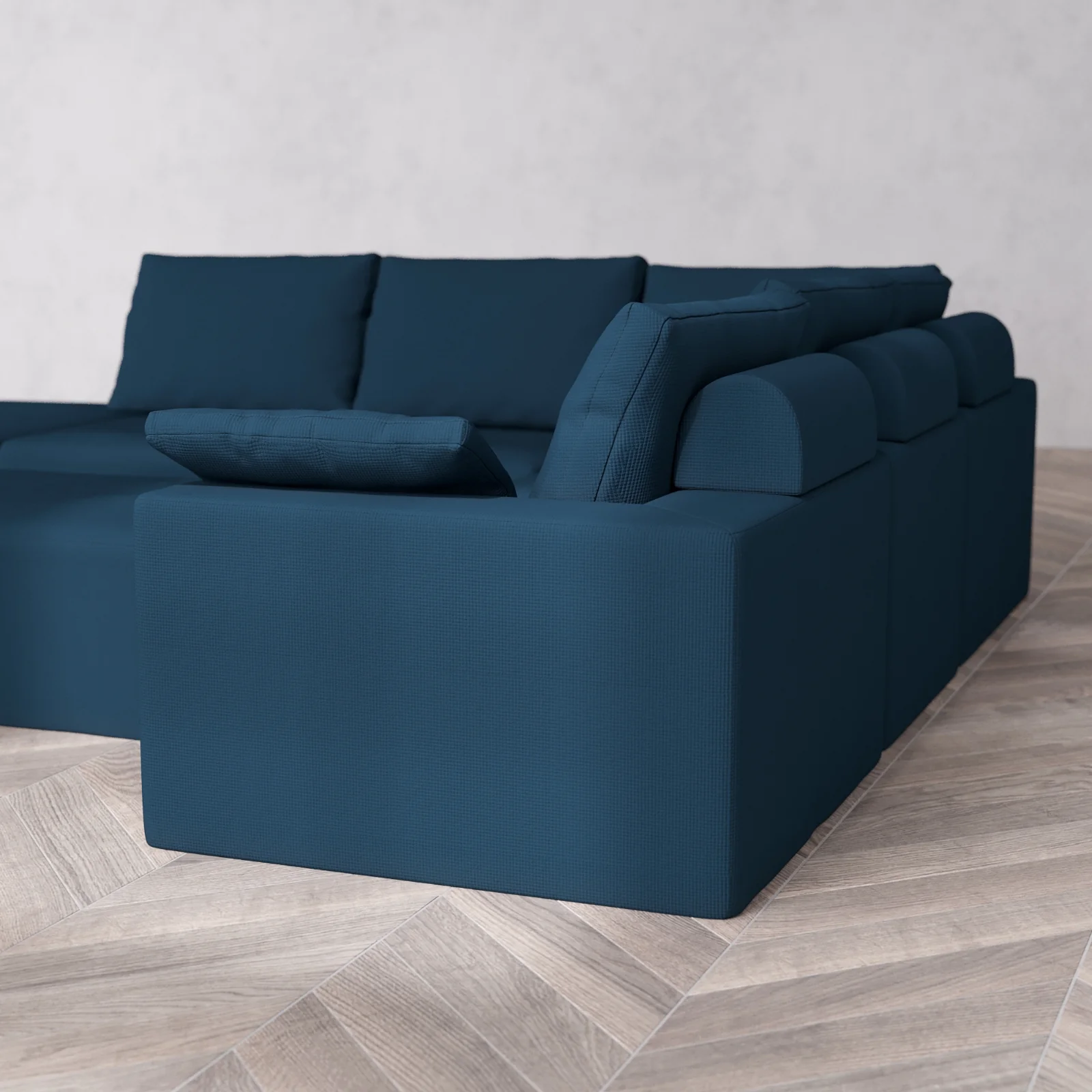 Modular Washable 6-Seater Open End Corner Sectional + Chaise Ottoman Cloud + Bolster Sofa | Left-Facing Arm | Arden Weave in Lazuli - Image 6