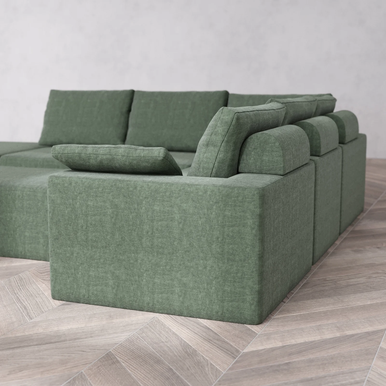 Modular Washable 6-Seater Open End Corner Sectional + Chaise Ottoman Cloud + Bolster Sofa | Left-Facing Arm | Heirloom Velvet in Sage - Image 6