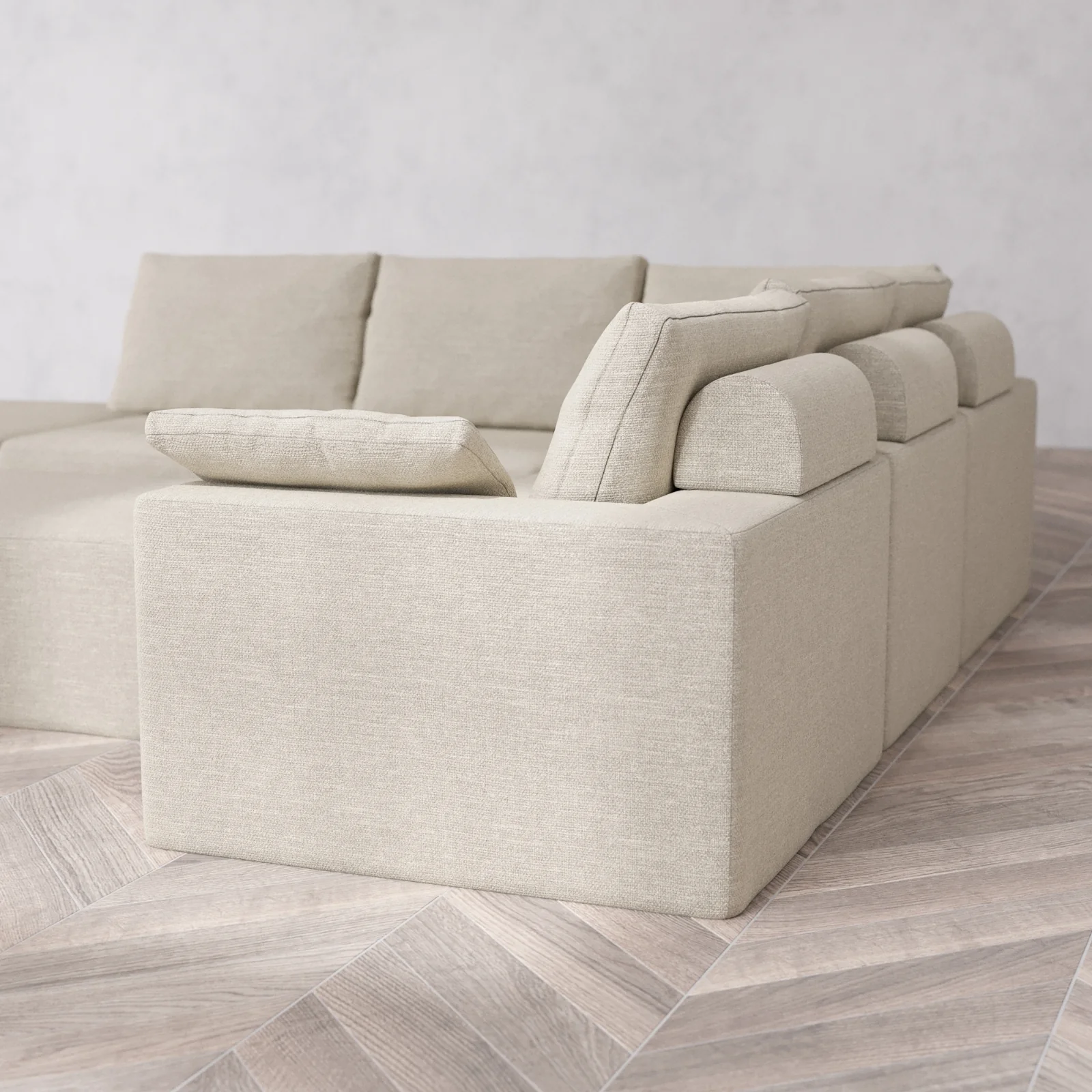 Modular Washable 6-Seater Open End Corner Sectional + Chaise Ottoman Cloud + Bolster Sofa | Left-Facing Arm | Plush Twill in Sandstone - Image 6