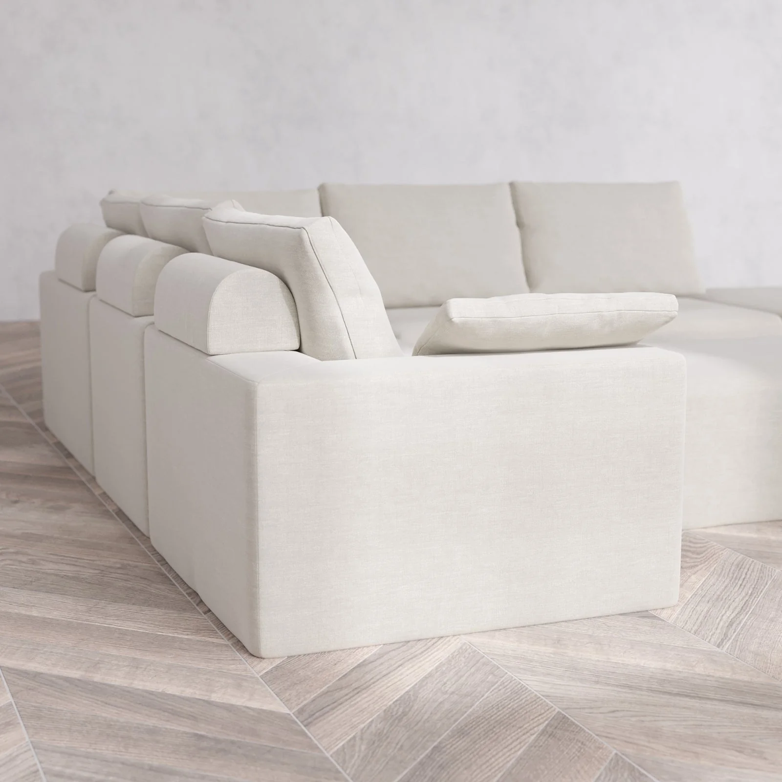 Modular Washable 6-Seater Open End Corner Sectional + Chaise Ottoman Cloud + Bolster Sofa | Right-Facing Arm | Satin Velvet in Cashew - Image 6
