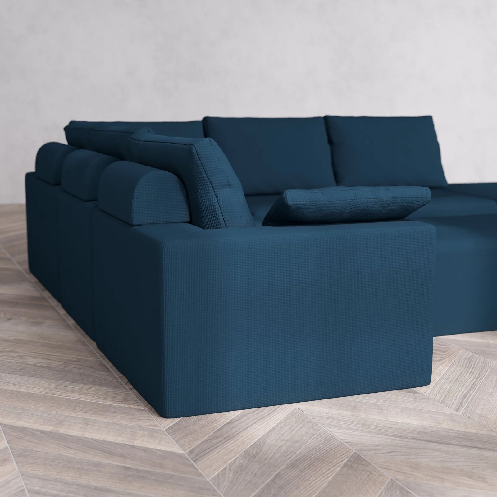 Modular Washable 6-Seater Open End Corner Sectional + Chaise Ottoman Cloud + Bolster Sofa | Right-Facing Arm | Arden Weave in Lazuli - Image 6
