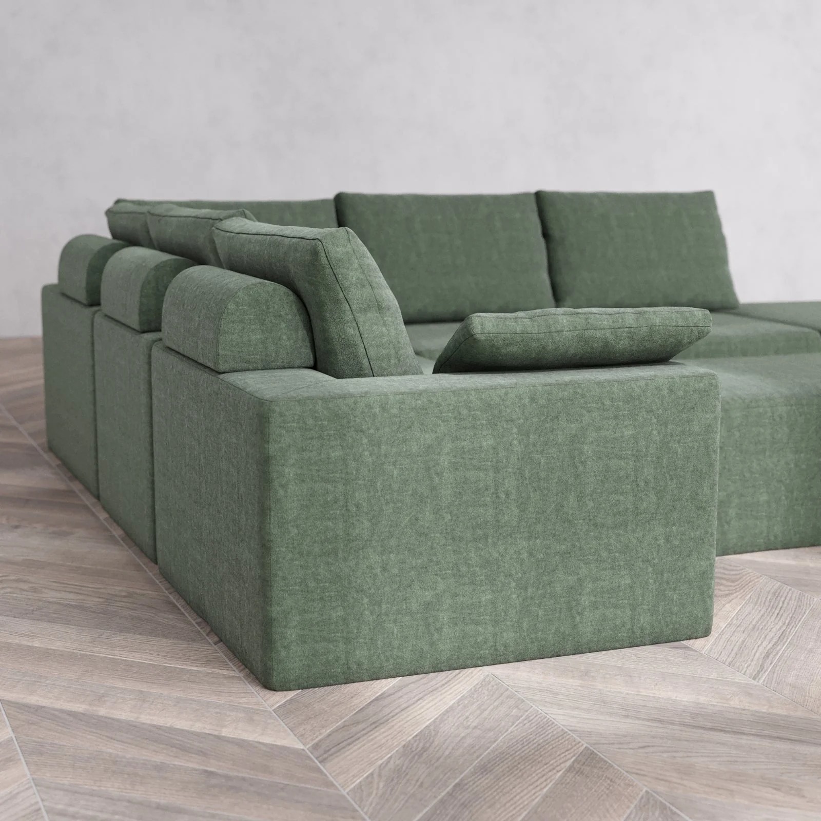 Modular Washable 6-Seater Open End Corner Sectional + Chaise Ottoman Cloud + Bolster Sofa | Right-Facing Arm | Heirloom Velvet in Sage - Image 6