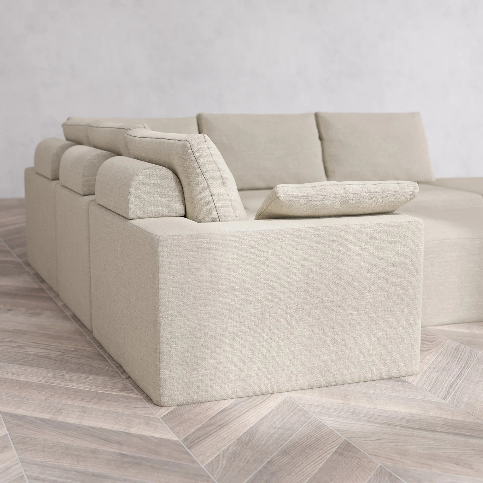 Modular Washable 6-Seater Open End Corner Sectional + Chaise Ottoman Cloud + Bolster Sofa | Right-Facing Arm | Plush Twill in Sandstone - Image 6