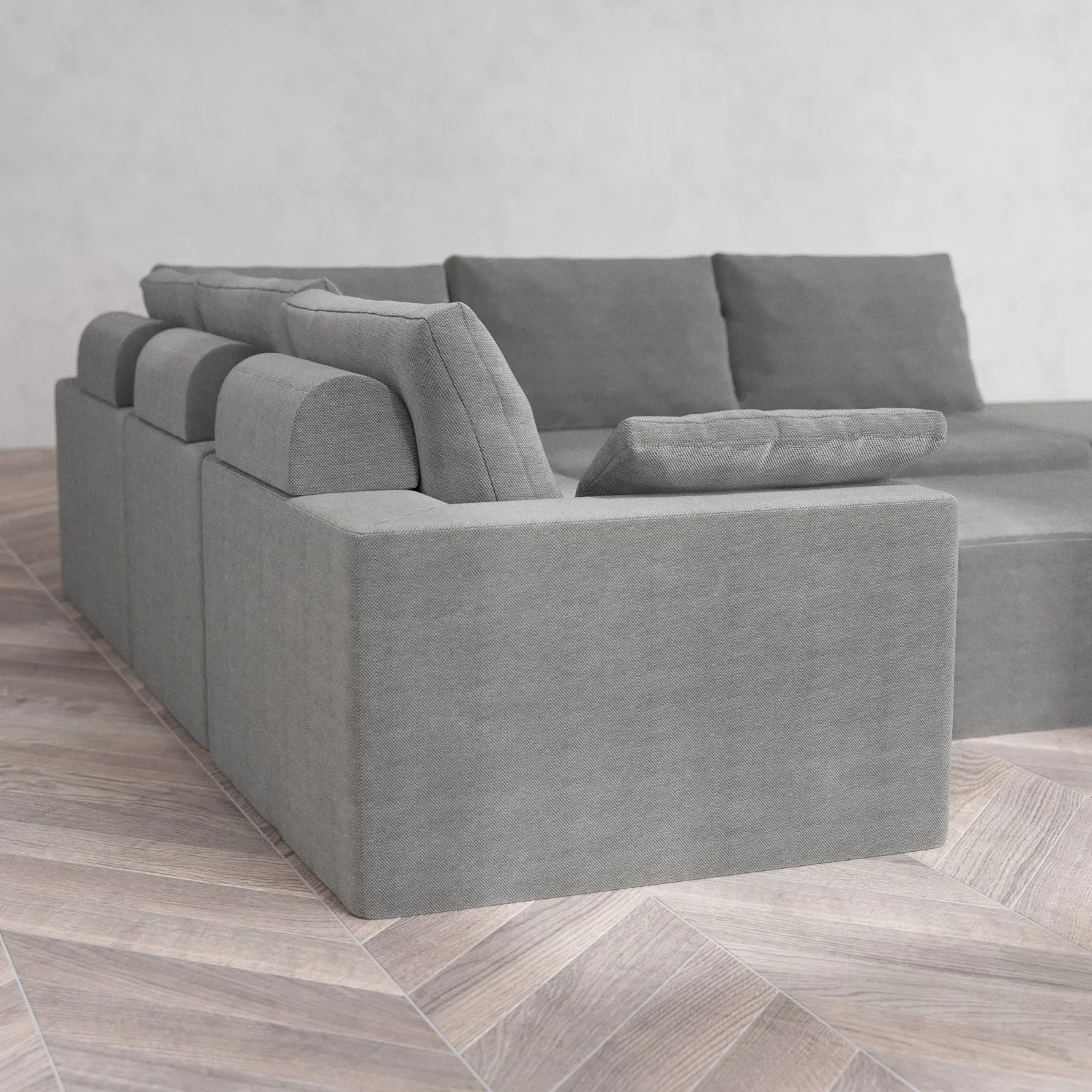 Modular Washable 6-Seater Open End Corner Sectional + Chaise Ottoman Cloud + Bolster Sofa | Right-Facing Arm | Lux Weave in Slate - Image 6