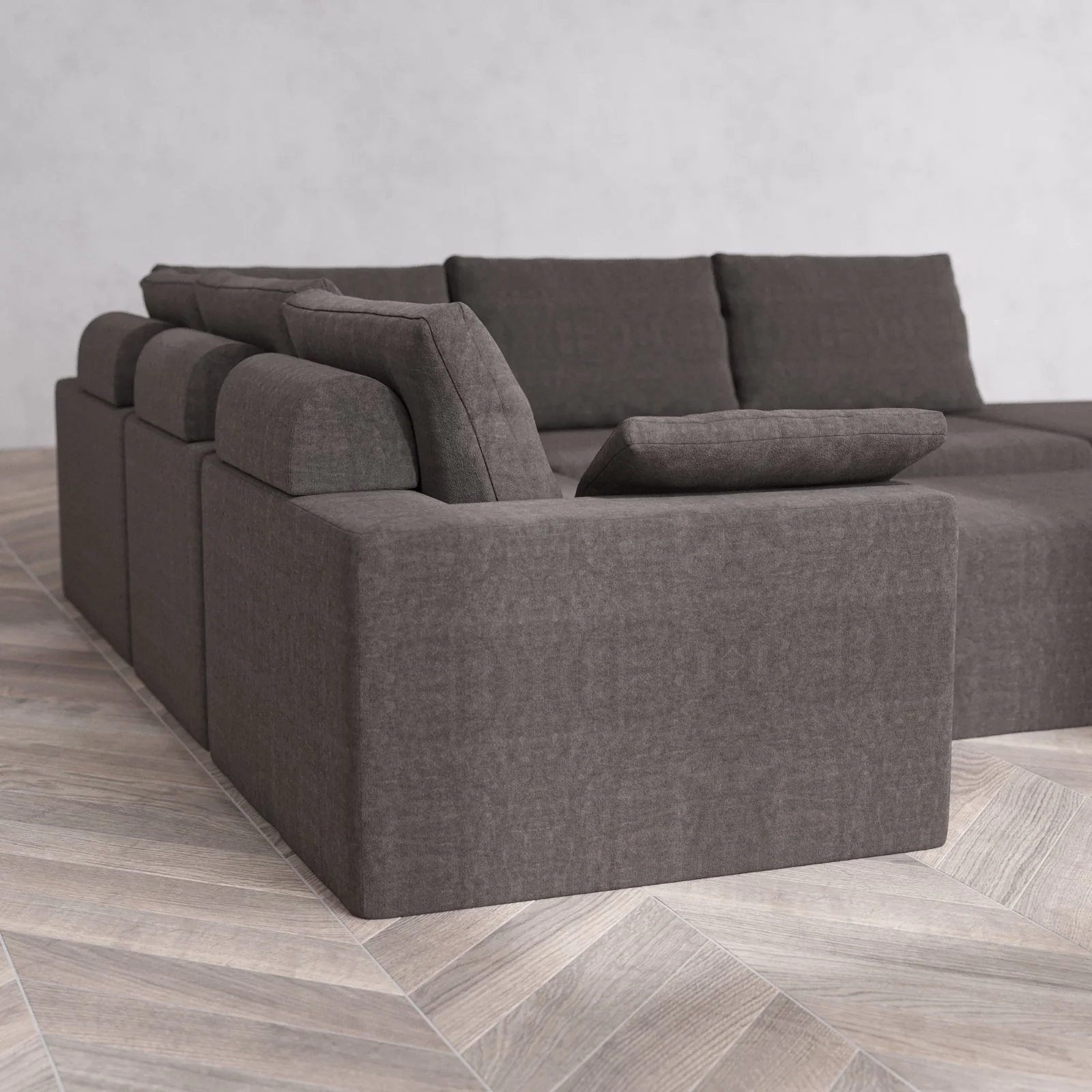 Modular Washable 6-Seater Open End Corner Sectional + Chaise Ottoman Cloud + Bolster Sofa | Right-Facing Arm | Heirloom Velvet in Truffle - Image 6