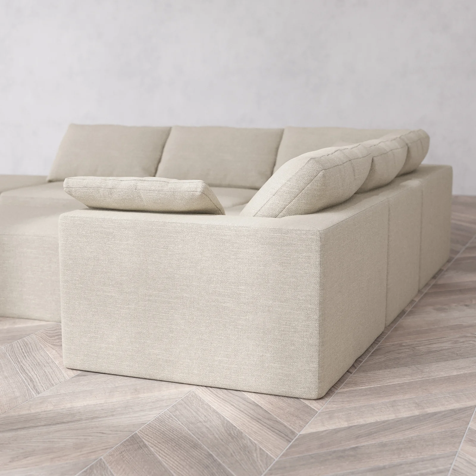Modular Washable 6-Seater Open End Corner Sectional + Chaise Ottoman Cloud Sofa | Left-Facing Arm | Plush Twill in Sandstone - Image 6