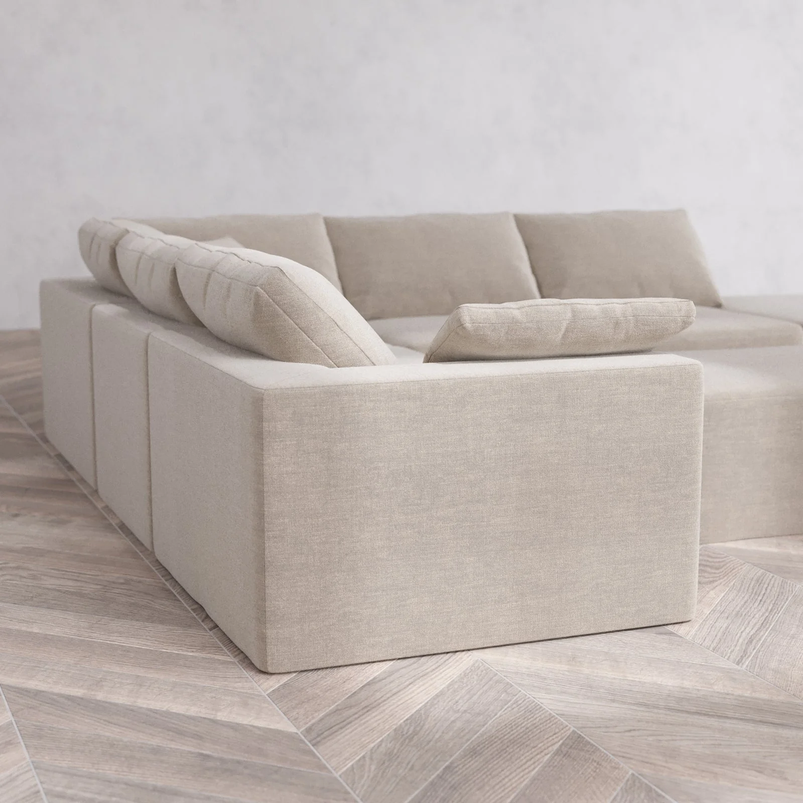 Modular Washable 6-Seater Open End Corner Sectional + Chaise Ottoman Cloud Sofa | Right-Facing Arm | Satin Velvet in Caraway - Image 6