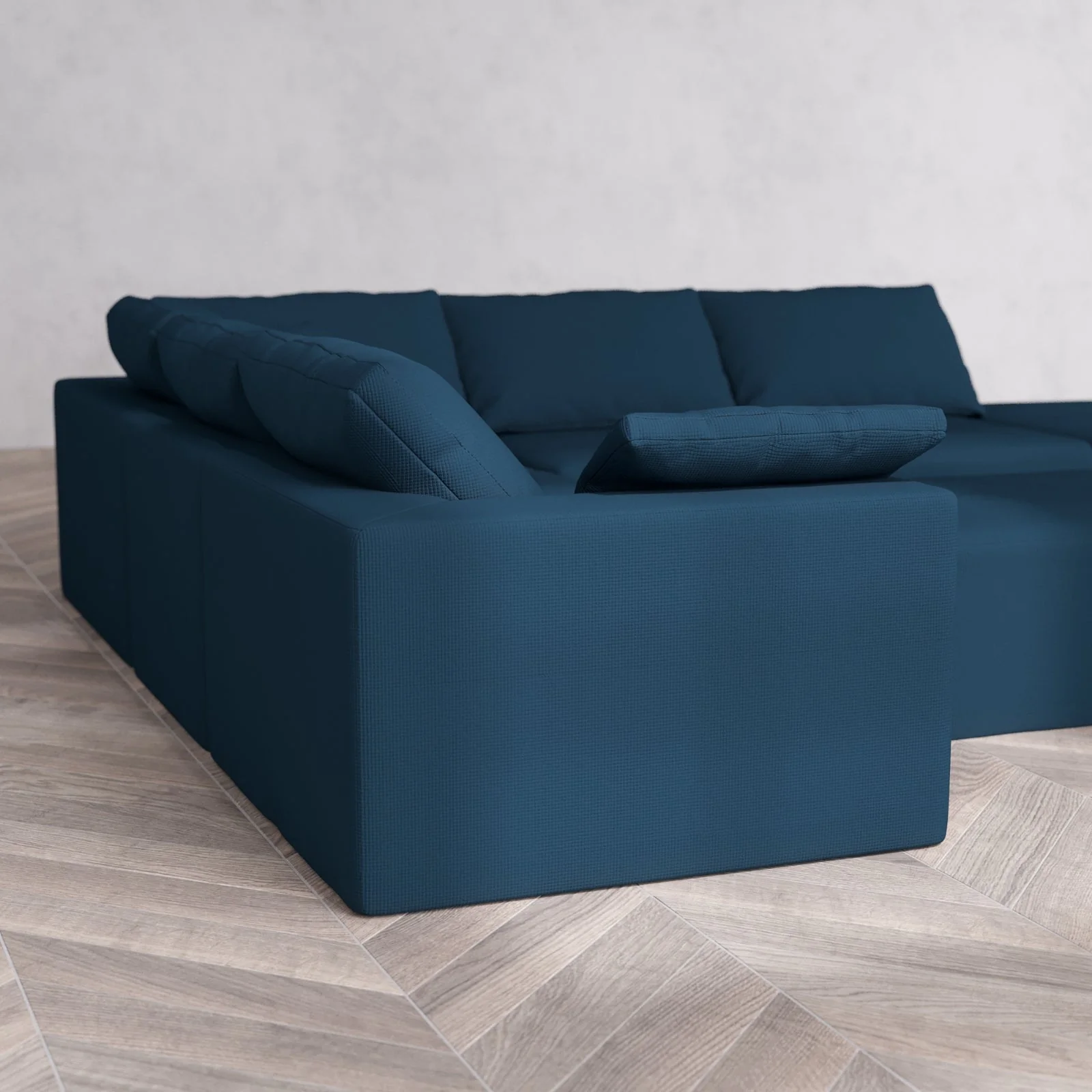 Modular Washable 6-Seater Open End Corner Sectional + Chaise Ottoman Cloud Sofa | Right-Facing Arm | Arden Weave in Lazuli - Image 6