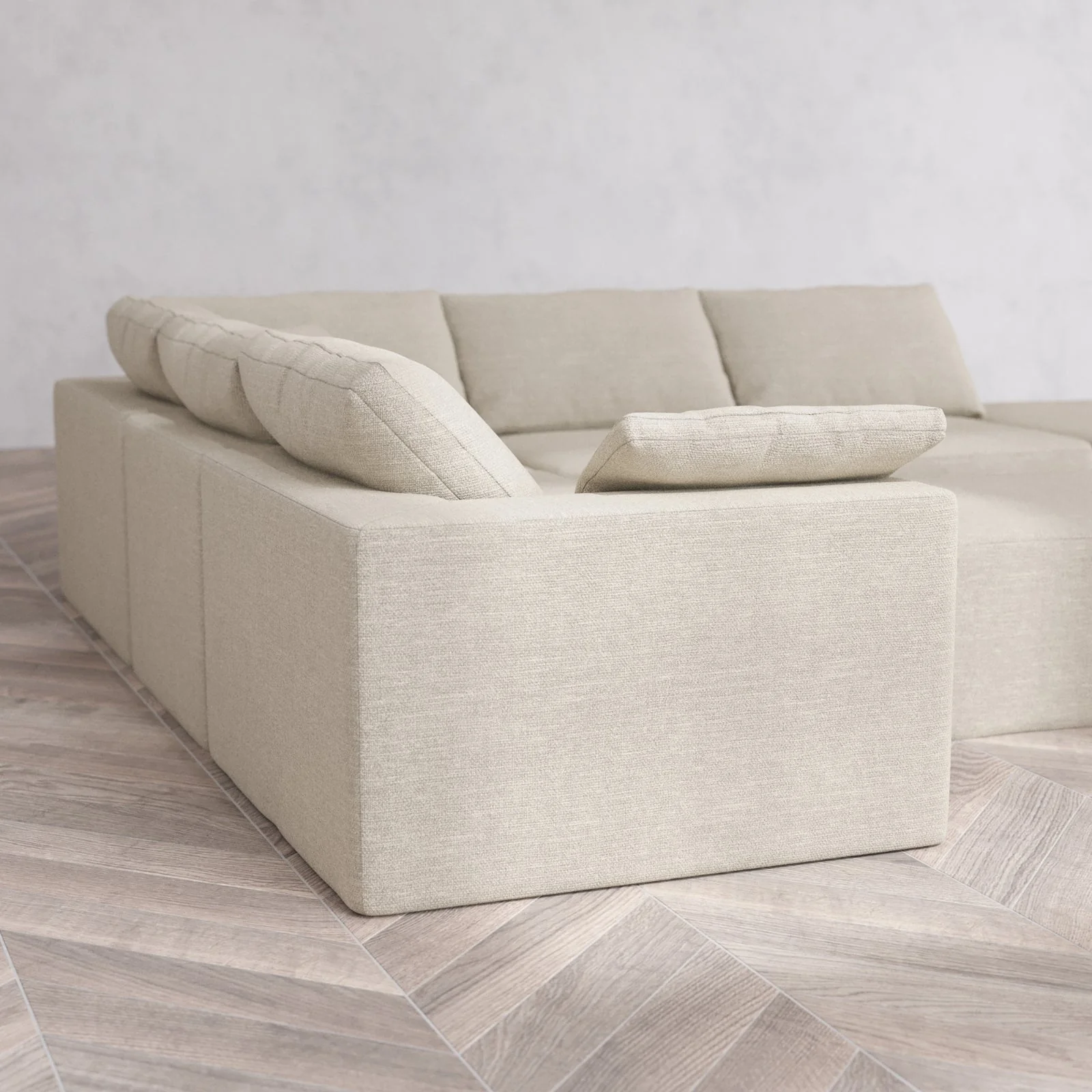 Modular Washable 6-Seater Open End Corner Sectional + Chaise Ottoman Cloud Sofa | Right-Facing Arm | Plush Twill in Sandstone - Image 6