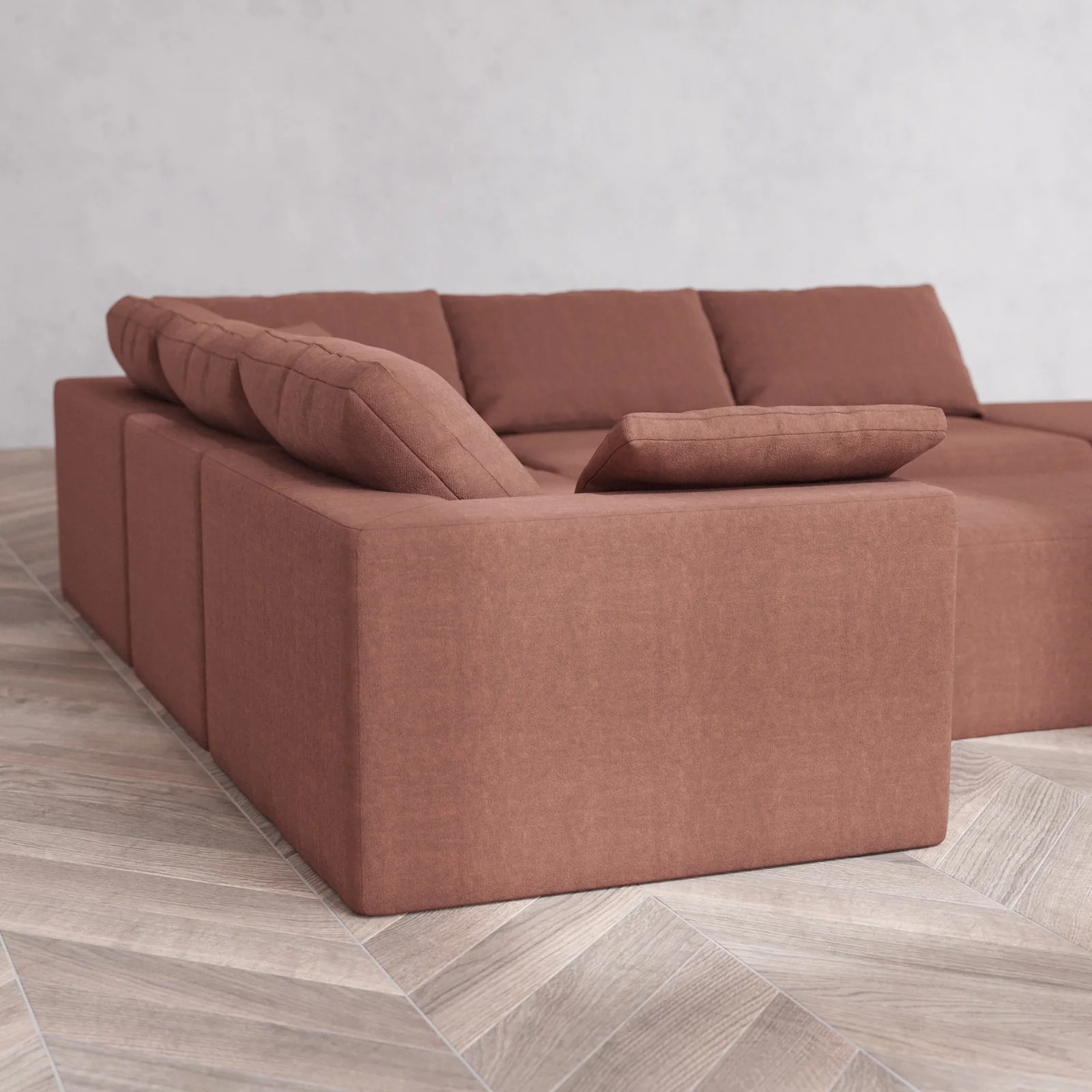 Modular Washable 6-Seater Open End Corner Sectional + Chaise Ottoman Cloud Sofa | Right-Facing Arm | Heirloom Velvet in Sumac - Image 6