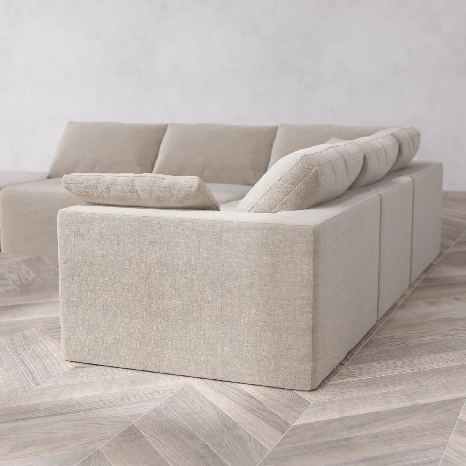 Modular Washable 6-Seater Open End Corner Sectional Cloud Sofa | Left-Facing Arm | Satin Velvet in Caraway - Image 6