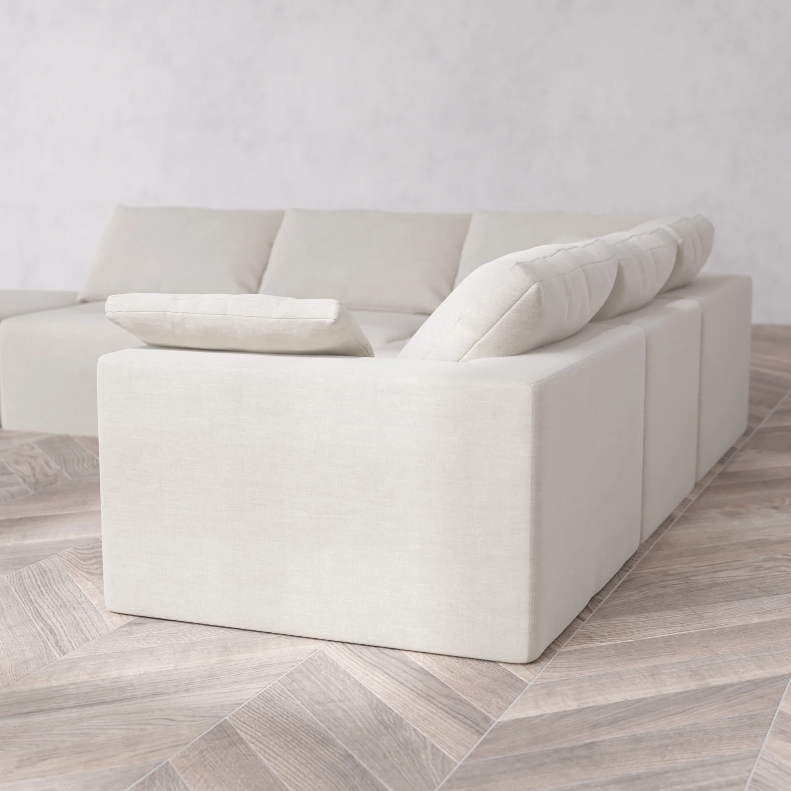 Modular Washable 6-Seater Open End Corner Sectional Cloud Sofa | Left-Facing Arm | Satin Velvet in Cashew - Image 6