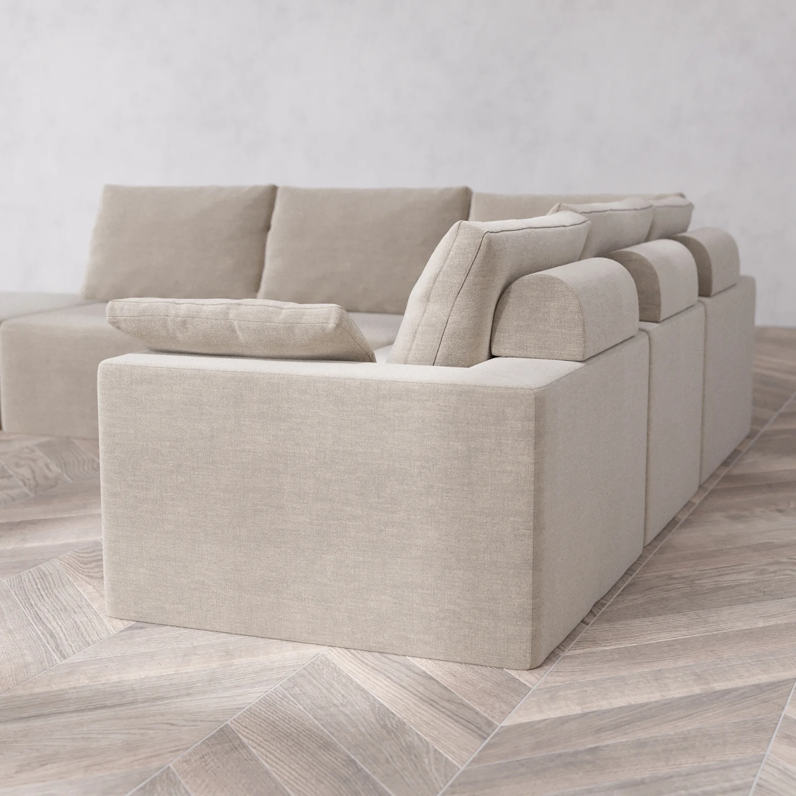 Modular Washable 6-Seater Open End Corner Sectional Cloud + Bolster Sofa | Left-Facing Arm | Satin Velvet in Caraway - Image 6
