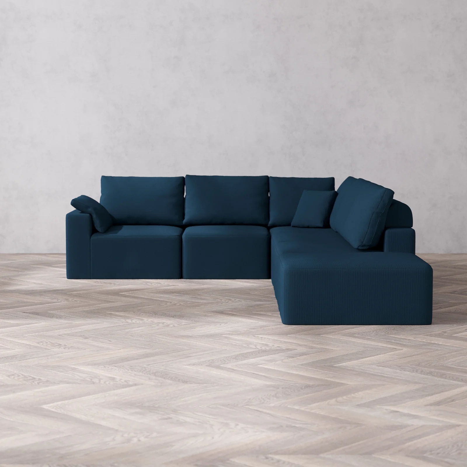 Modular Washable 6-Seater Open End Corner Sectional Cloud + Bolster Sofa | Left-Facing Arm | Arden Weave in Lazuli