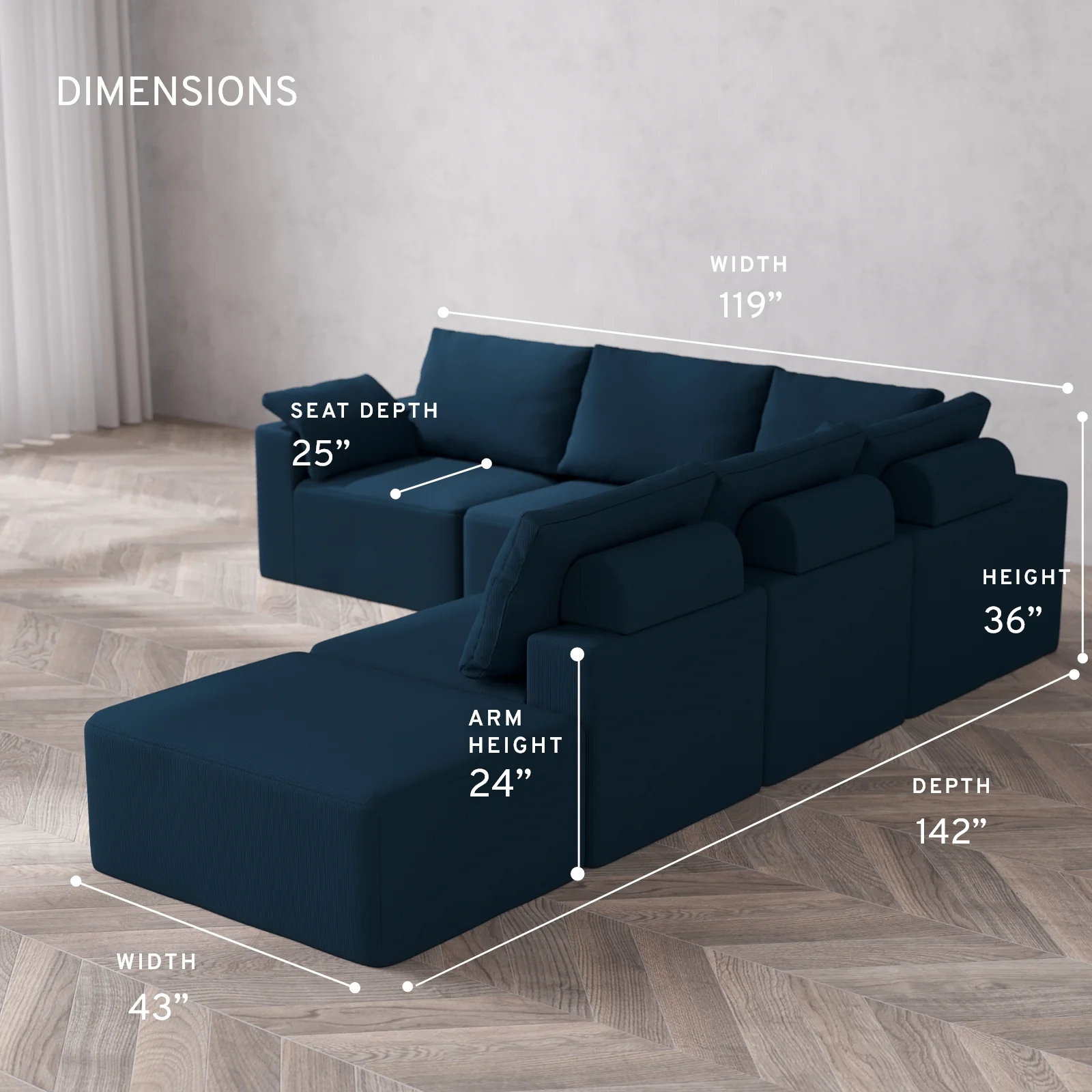 Modular Washable 6-Seater Open End Corner Sectional Cloud + Bolster Sofa | Left-Facing Arm | Arden Weave in Lazuli - Image 5