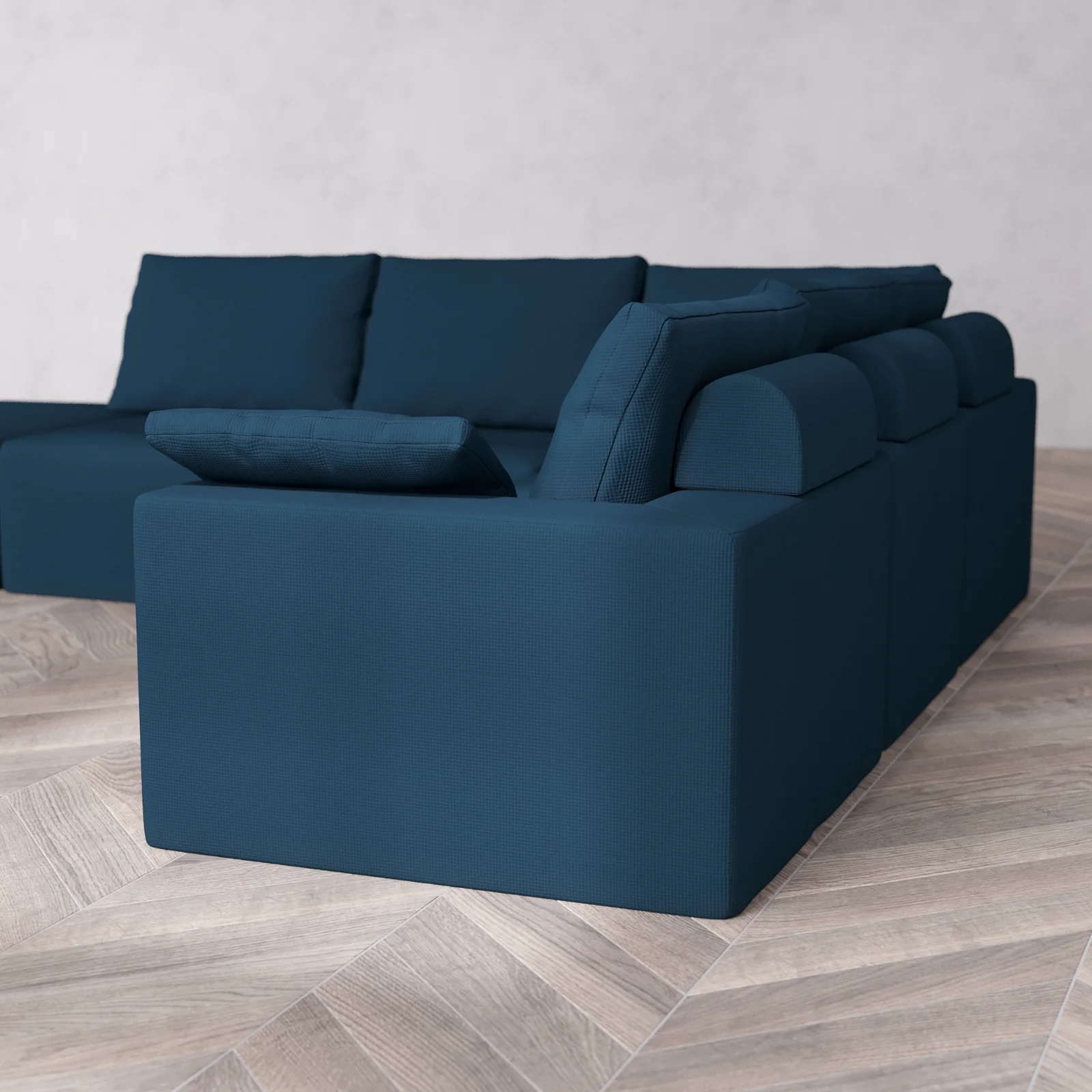 Modular Washable 6-Seater Open End Corner Sectional Cloud + Bolster Sofa | Left-Facing Arm | Arden Weave in Lazuli - Image 6