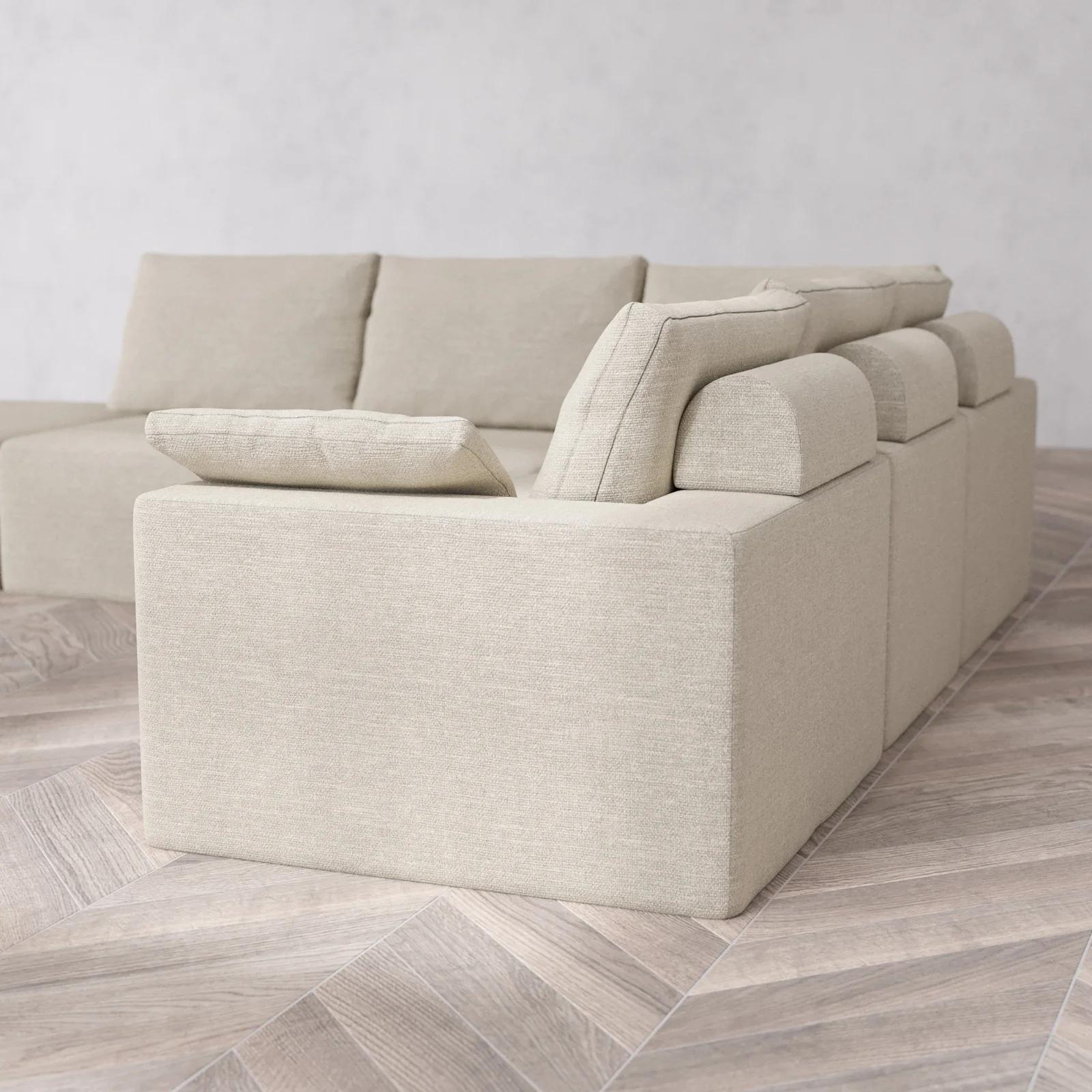Modular Washable 6-Seater Open End Corner Sectional Cloud + Bolster Sofa | Left-Facing Arm | Plush Twill in Sandstone - Image 6